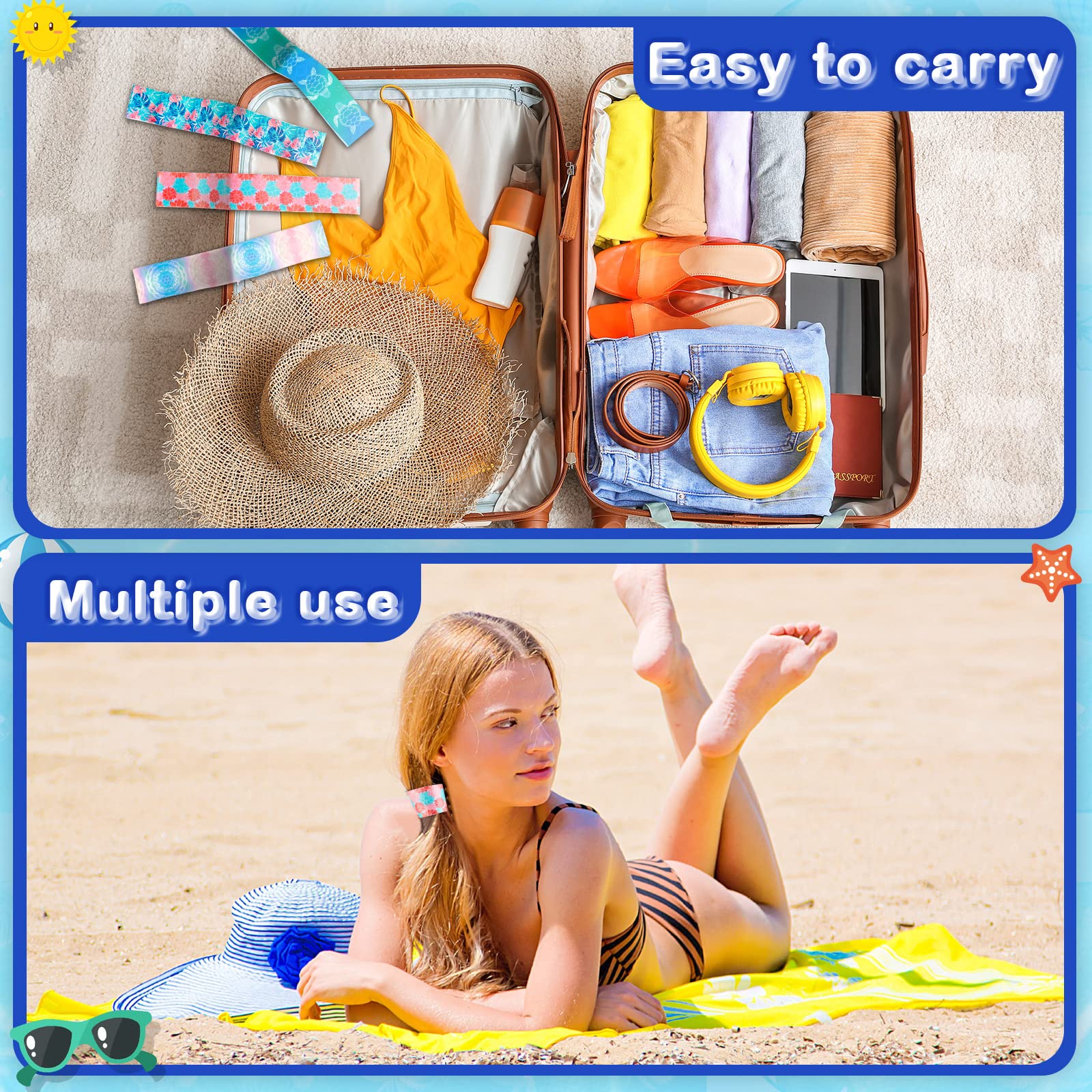 8 Pack Large Elastic Towel Bands for Beach Chairs - 15.75