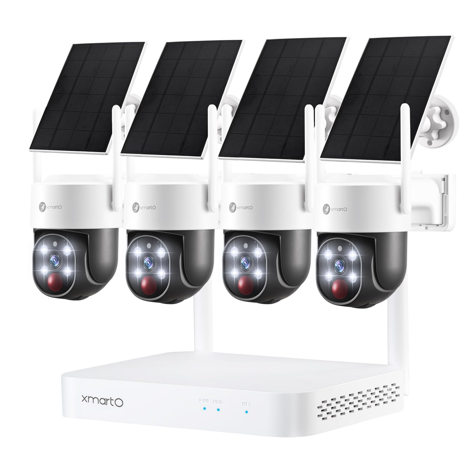 XMARTO 100% Wire-Free Solar PTZ Home Security Camera System - 4-Pack 2K 4MP QHD Wireless CCTV Kit with 4K 10CH Expandable WiFi NVR & 90-Day Video Storage | All-Weather Solar Powered for 24/7 Outdoor Surveillance - Perfect for Home, Business, Yard & Property Monitoring