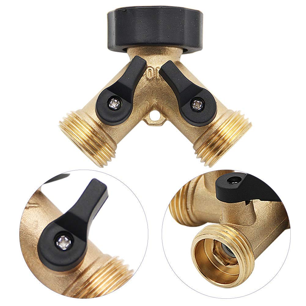 Twinkle Star 2-Way Heavy Duty Brass Garden Hose Splitter - Y Connector Adapter with 2 Extra Rubber Washers - Durable Hose Bib Spigot Connector for Lawn, Garden & Outdoor Watering Accessories