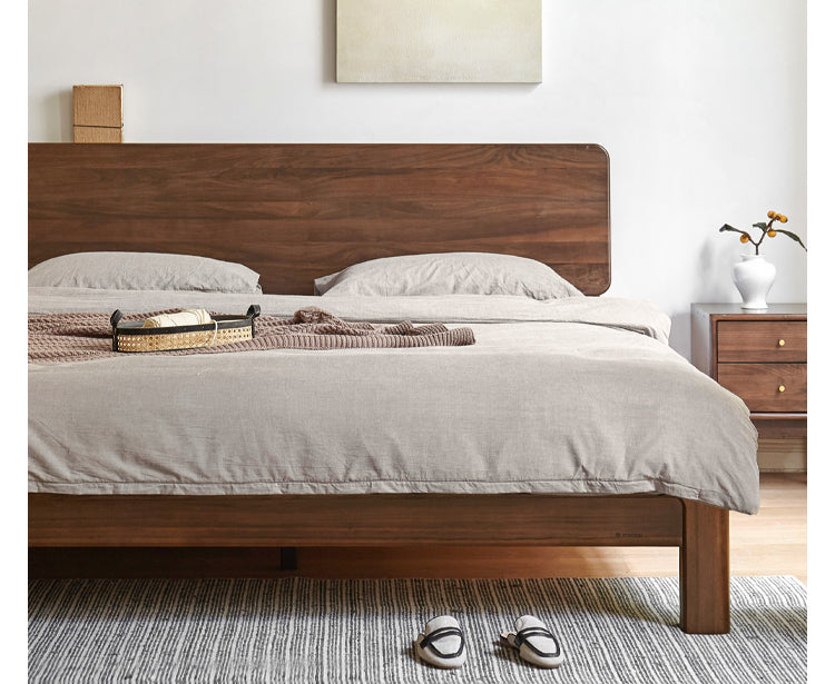 Premium Black Walnut Solid Wood Bed Frame - Queen Size, Handcrafted Hardwood Bed with Sturdy Support - Perfect for Master Bedroom, Guest Room & Farmhouse Decor