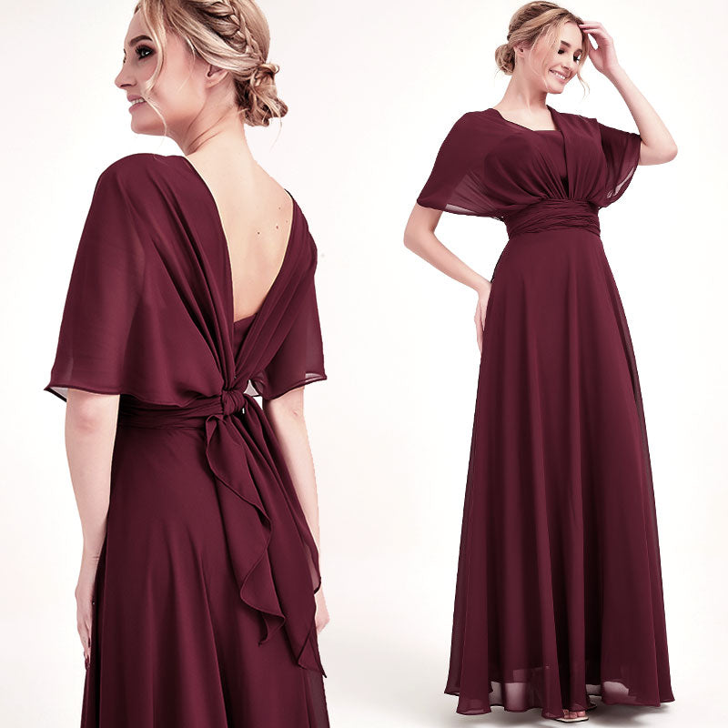 Elegant Dusk Convertible Chiffon Bridesmaid Dress - Wrap Style Floor Length Gown for Weddings, Prom & Formal Events