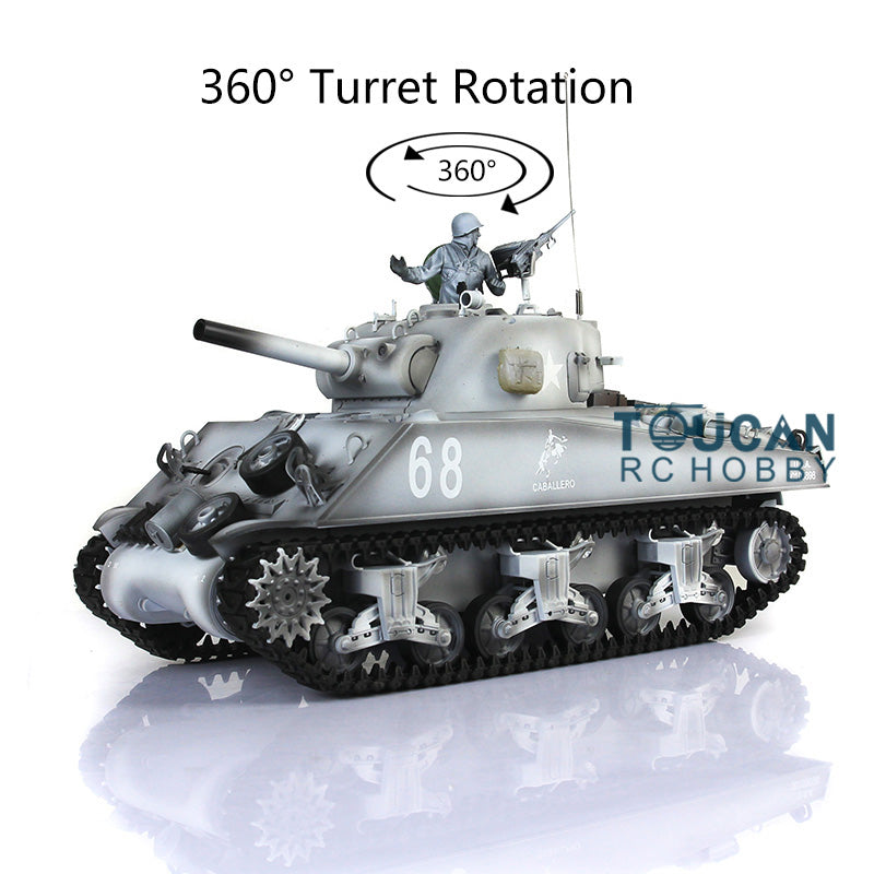 2.4G 1/16 Scale Henglong M4A3 Sherman RTR RC Tank with 360° Rotating Turret, Smoke Effect & Short Barrel - Ready-to-Run Remote Control Military Vehicle for Outdoor Play and Collection