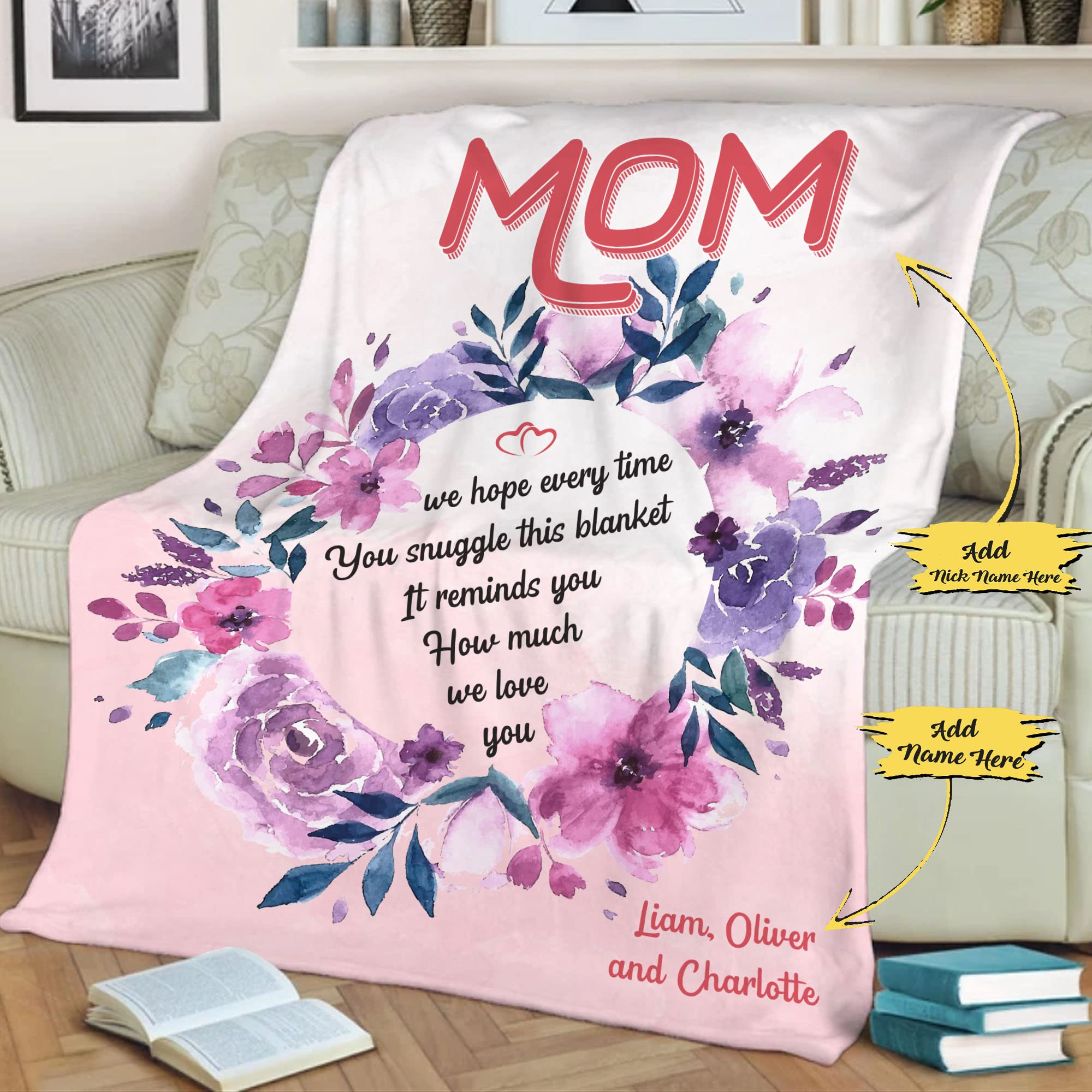 Personalized Fleece Blanket for Mom - Custom Name Gift from Son/Daughter | Birthday, Christmas, Thanksgiving Present | Cozy Sherpa Throw Blanket for Cuddling, Lounging & Home Decor | Made in USA