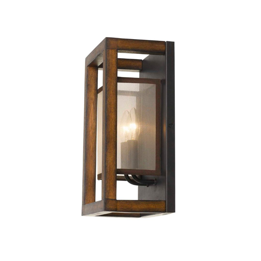 Cal Lighting 40W X 2 Rubber Wood Wall Sconce With Organza Shade - Modern Rustic Wall Light for Bedroom, Living Room & Hallway Decor