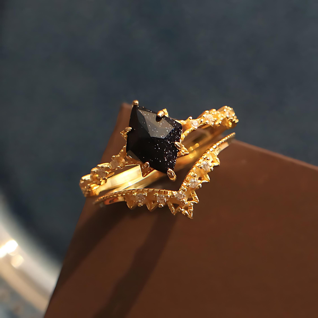 Galaxy Blue Sandstone Star Stone Lace Ring Set | HJZB 064 - Elegant Boho Jewelry for Women, Perfect for Date Nights, Weddings & Special Occasions