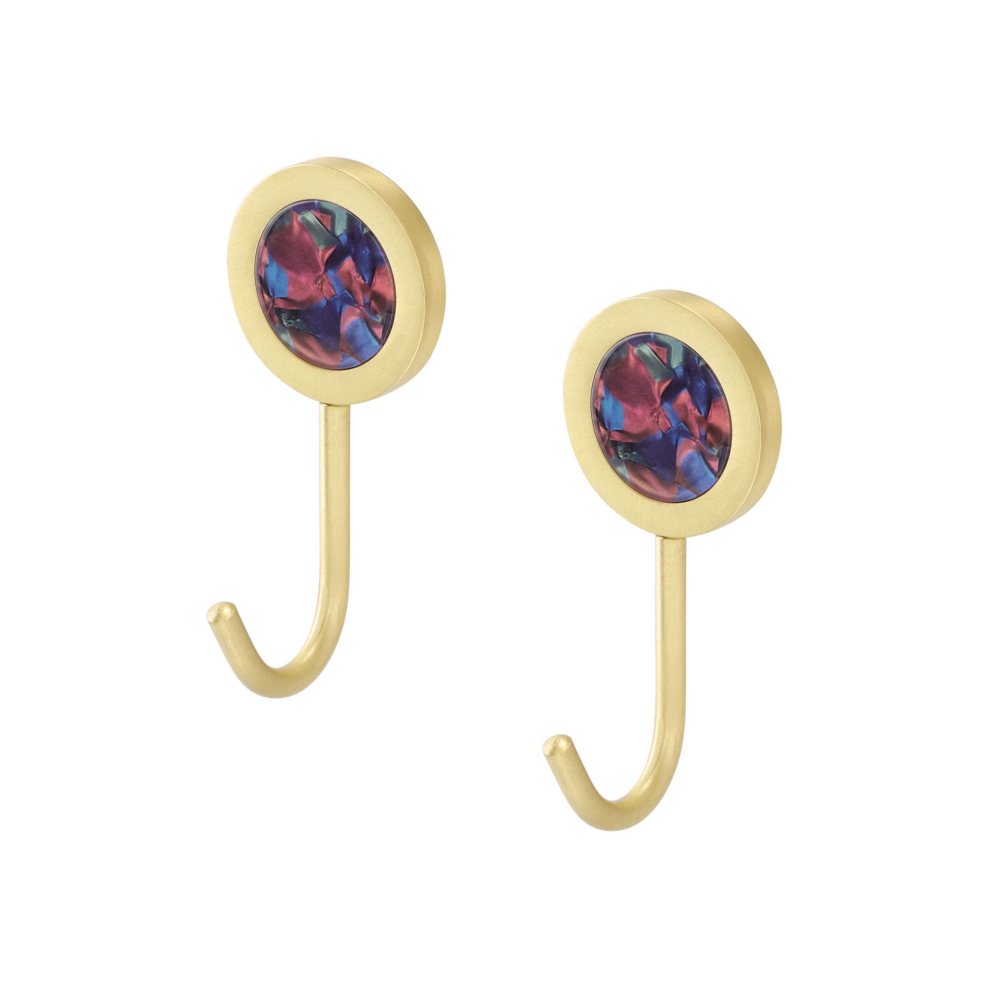 2 Pack Brass Adhesive Hooks - Damage-Free Wall Hooks for Keys, Decor & Organization - No Nails Self-Adhesive Hangers - Perfect for Entryway, Kitchen, Bathroom & Door (Multi Gold) - Ideal for Hanging Coats, Towels, Hats & Home Decor