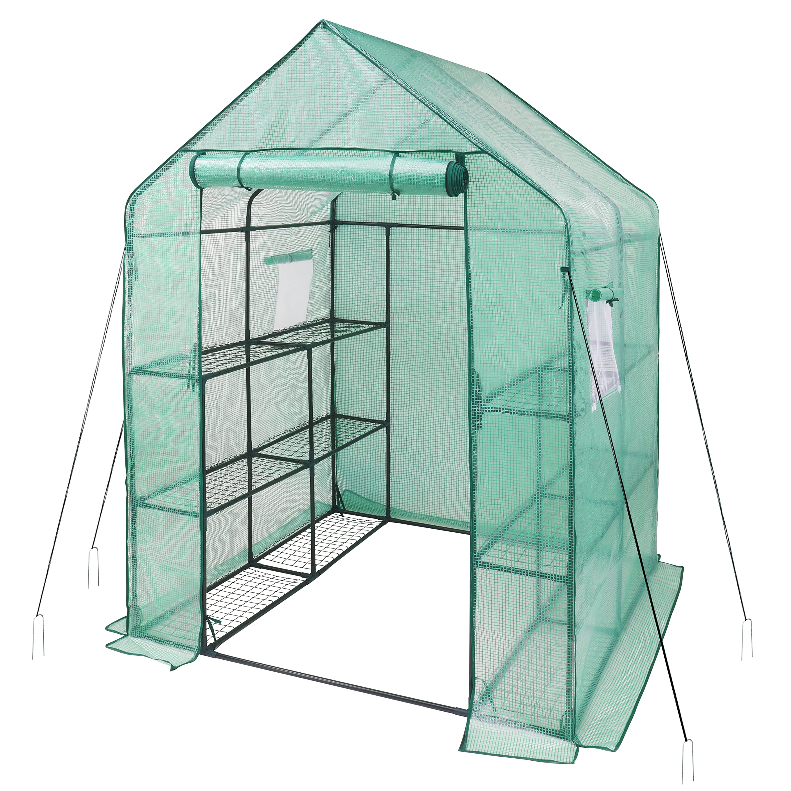 iPower 4.7x4.8x6.4 FT Walk-in Greenhouse Kit for Outdoor Gardening - Durable PE Cover with Observation Windows, 3-Tier 12-Shelves Portable Plant House for Vegetables, Flowers & Seedlings - Perfect for Backyard, Patio & Small Farm Use