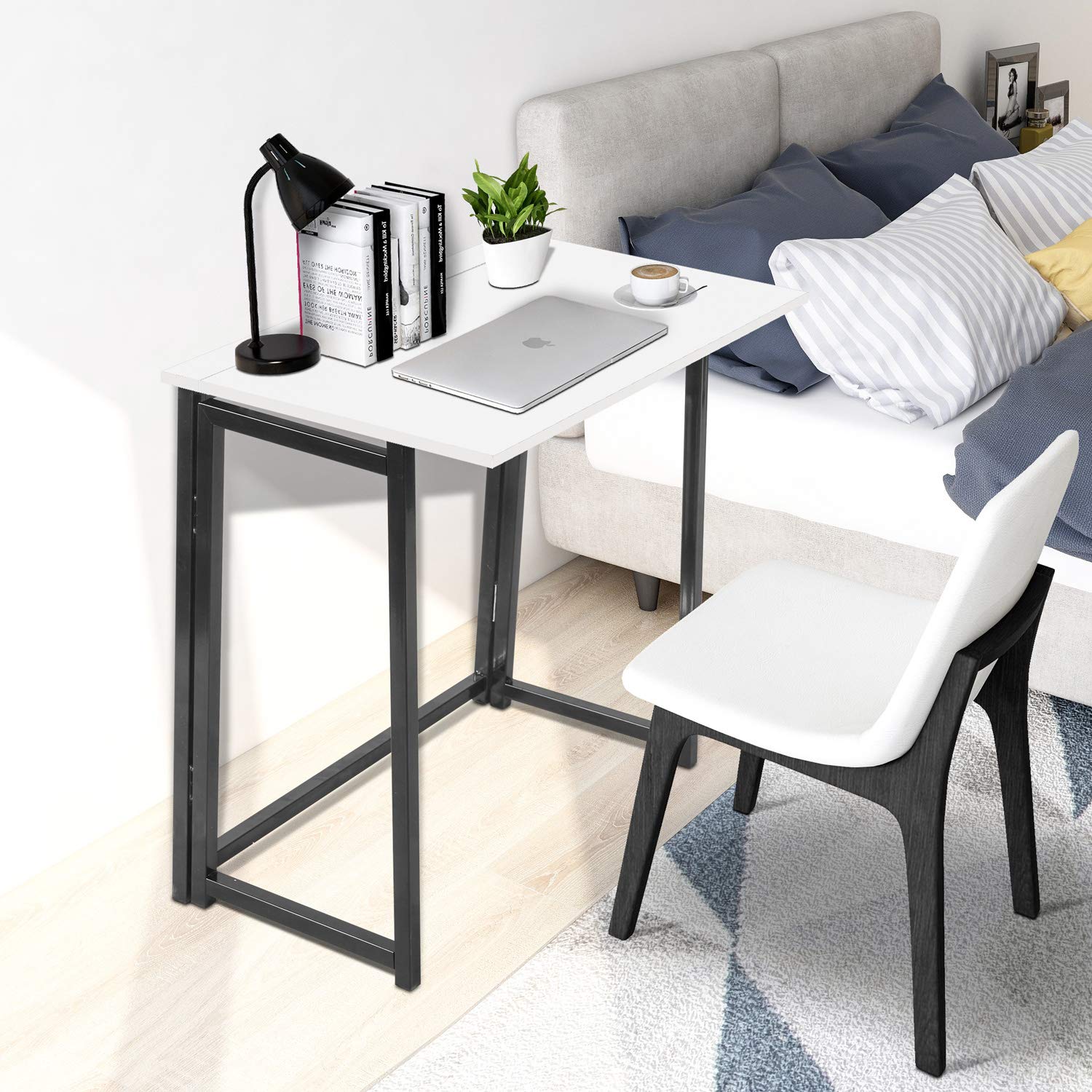 Compact No-Assembly Computer Desk - Foldable Home Office Desk for Small Spaces, Study & Writing Workstation (White+Black) | Perfect for Apartments, Dorms & Home Offices