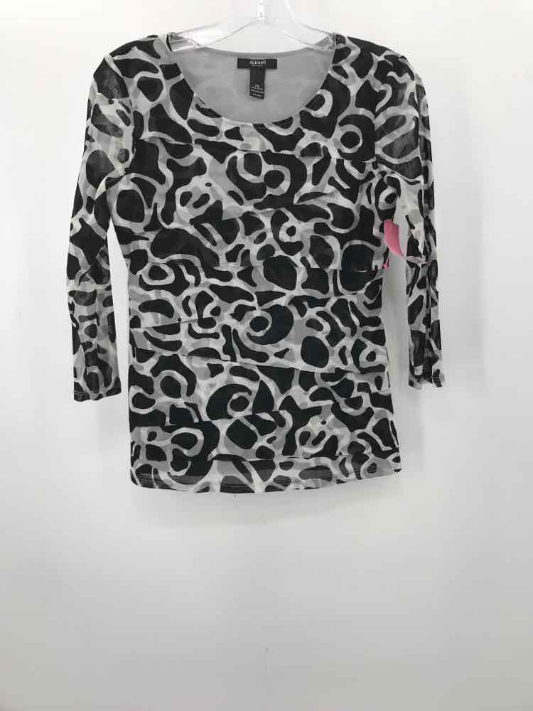 Pre-Owned Alfani Black Small Printed Blouse for Women - Vintage Floral Top for Casual Wear, Office & Date Night
