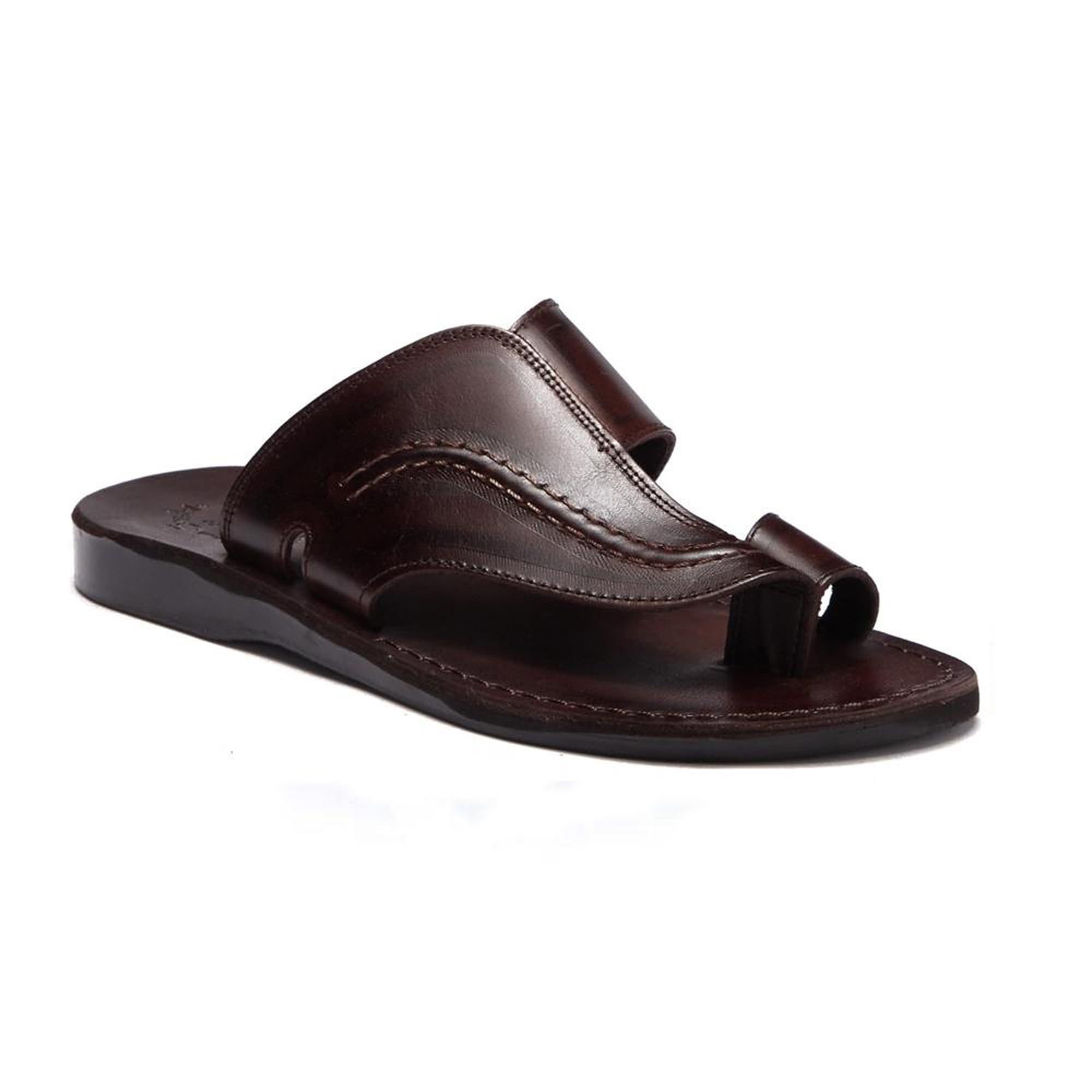 Peter Men's Leather Toe Strap Sandals - Comfortable Casual Slide Sandals for Summer, Beach, and Outdoor Walking