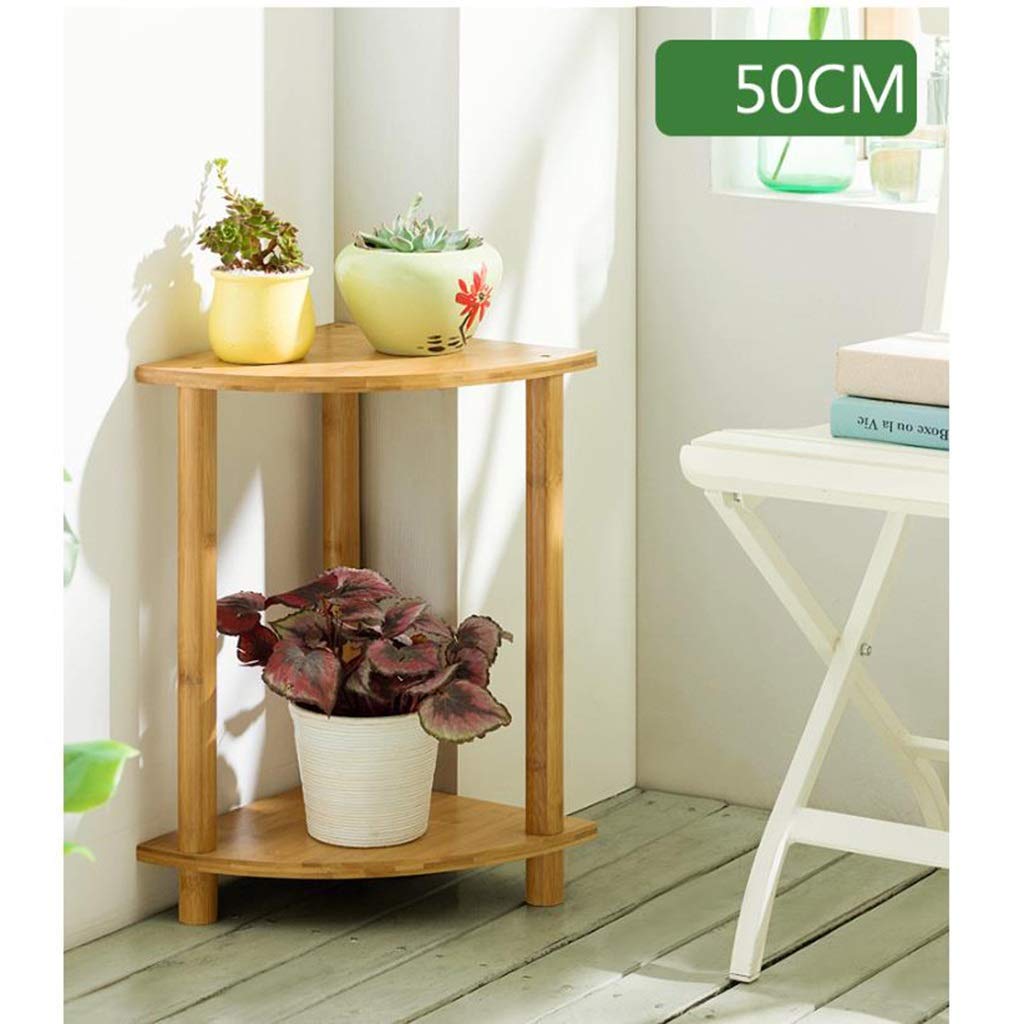 Bamboo 2-Tier Plant Stand Shelf for Indoor & Outdoor Use - Flower Pot Holder Rack for Garden, Patio, Corner Decor (50cm Height) - Perfect for Small Spaces, Balcony Gardening & Home Organization