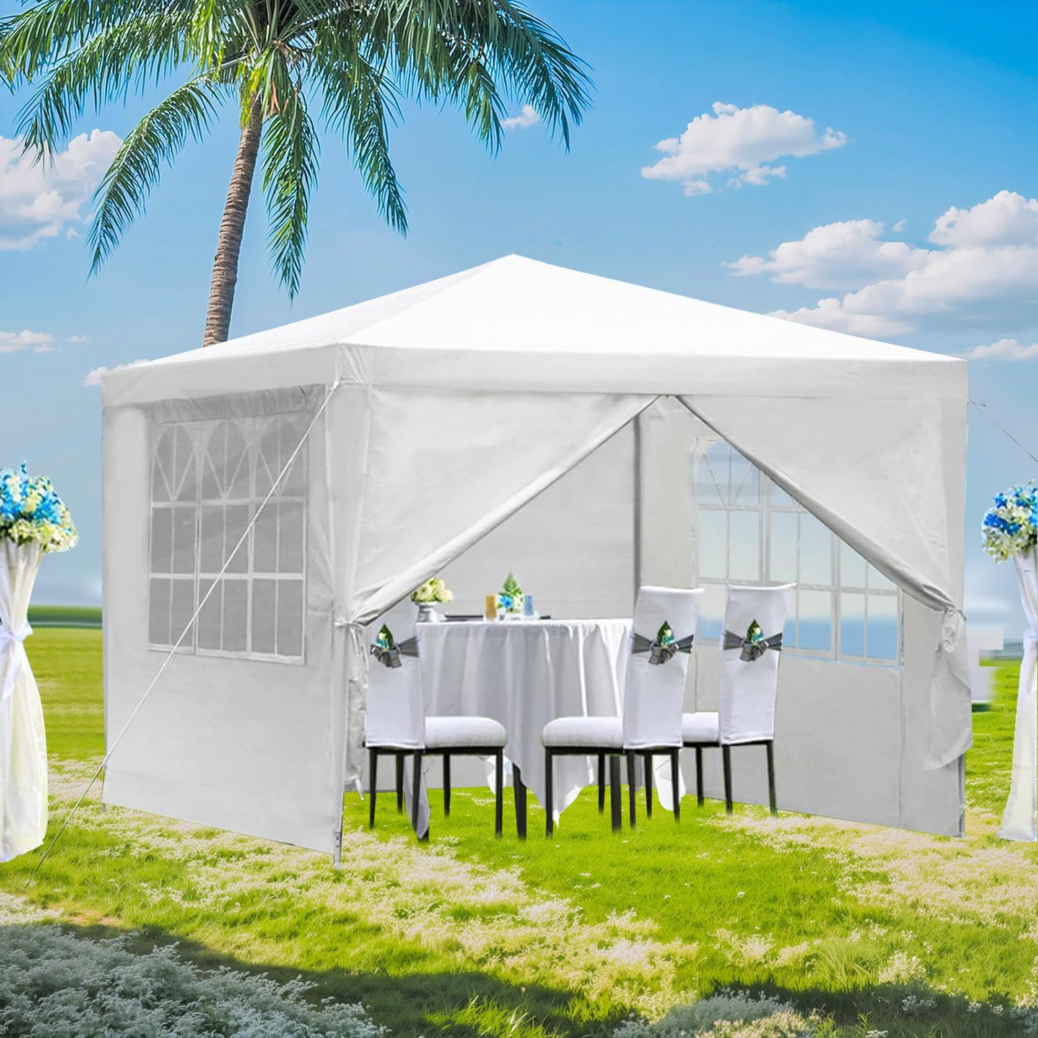 10'x10' Waterproof Outdoor Gazebo Canopy Tent with Removable Side Walls & Spiral Tubes - Perfect for Weddings, Parties, Camping, Market Stalls & Commercial Use - Heavy Duty Shelter for All Weather Conditions