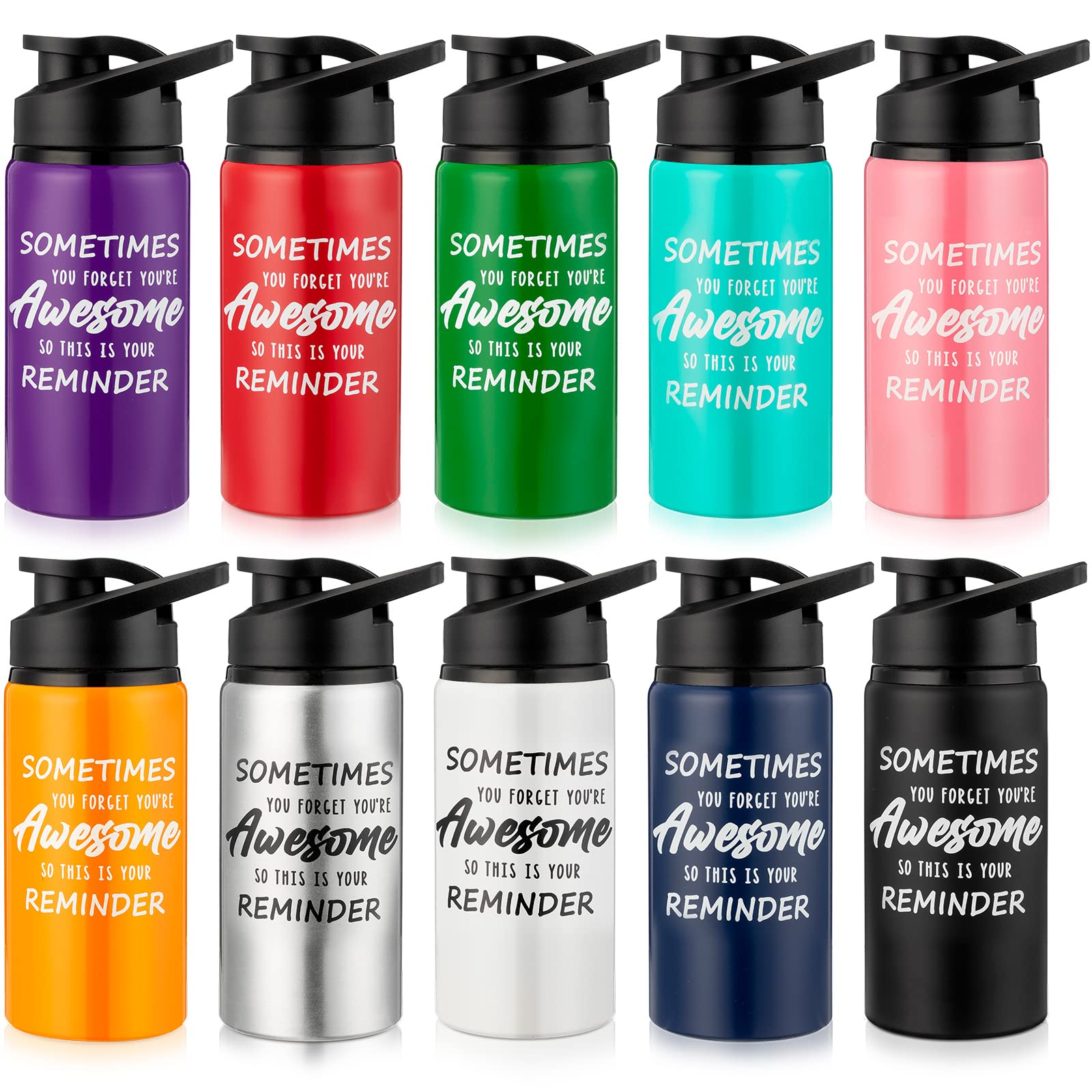 10 Pack Thank You Appreciation Gifts - 17oz Aluminum Water Bottles with Snap Lids, Lightweight & Leak Proof - Bulk Sports Water Bottles for Gym, Camping, Hiking, Travel (Multicolor) - Perfect for Corporate Gifts, Employee Recognition, Team Events & Outdoor Adventures