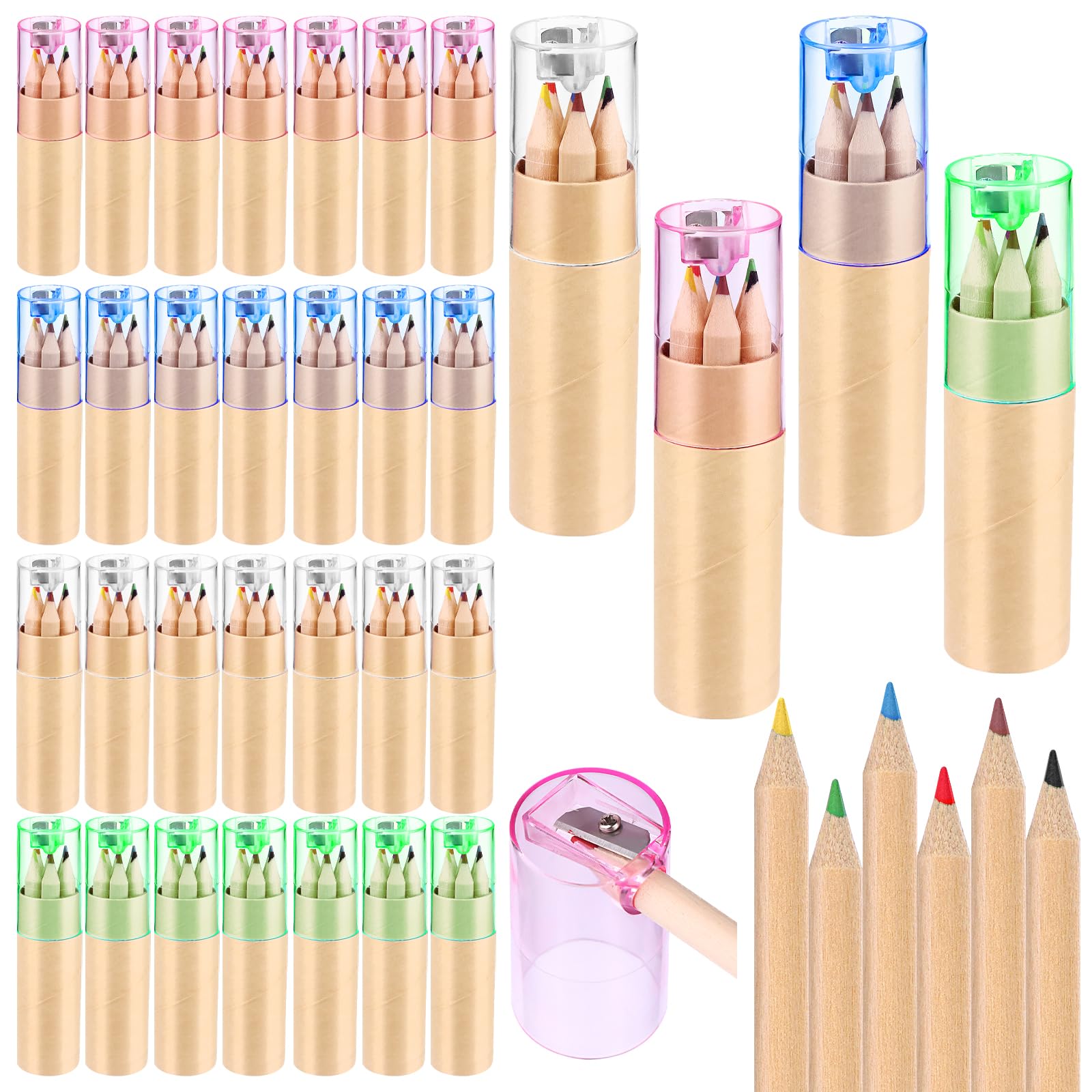 32 Pack Mini Colored Pencils Set with Sharpener - 3.3 Inch Short Fat Drawing Pencils for Kids & Adults - Bulk Coloring Pencils for Art Class, School Projects, Adult Coloring Books & DIY Crafts