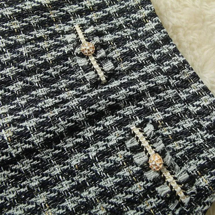 Vintage Tweed Skirt Suit with Multiple Pockets - Elegant Office Wear & Business Casual Outfit for Women
