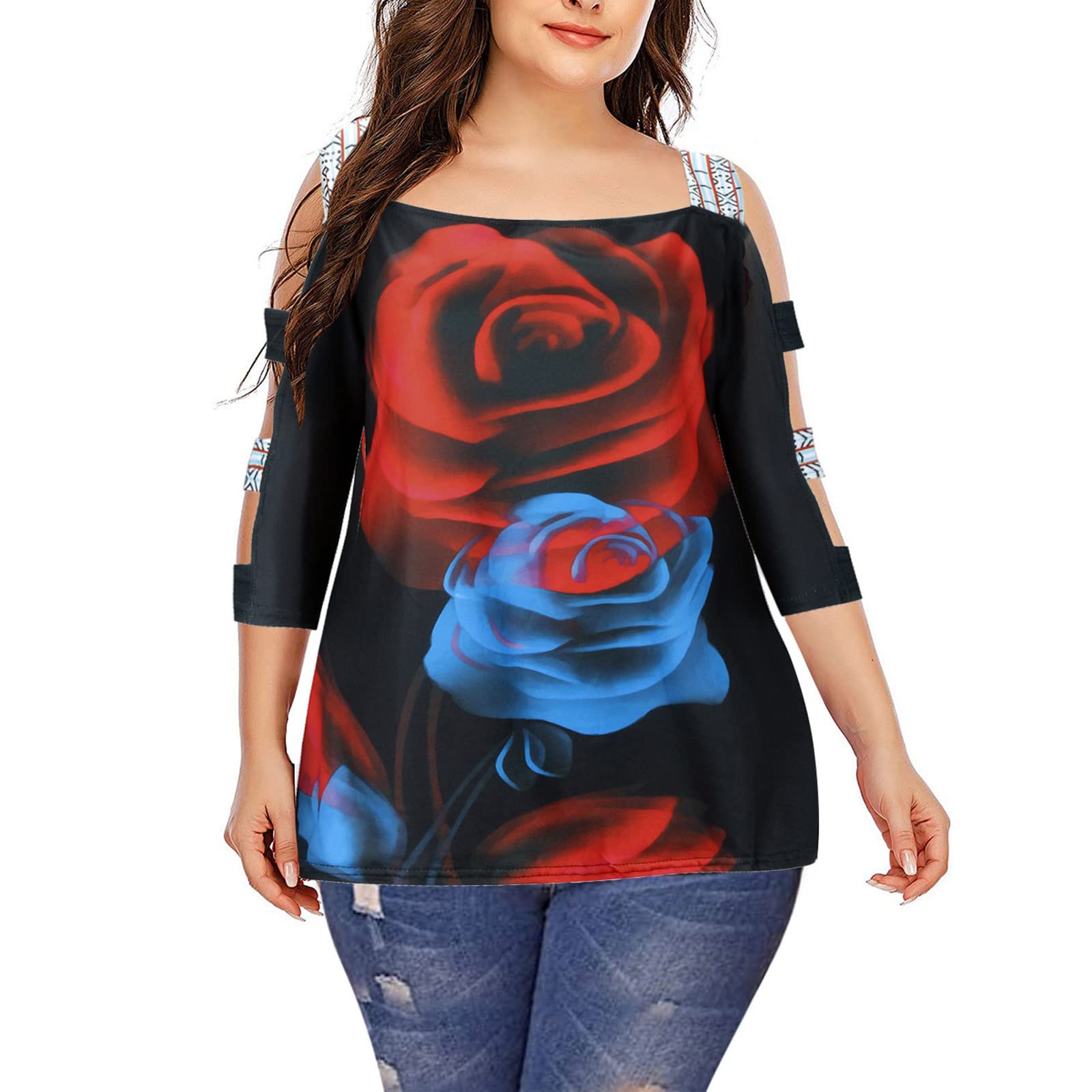 Plus Size Cold Shoulder Blouse - Sexy 3/4 Sleeve Summer Top for Women | Casual & Trendy