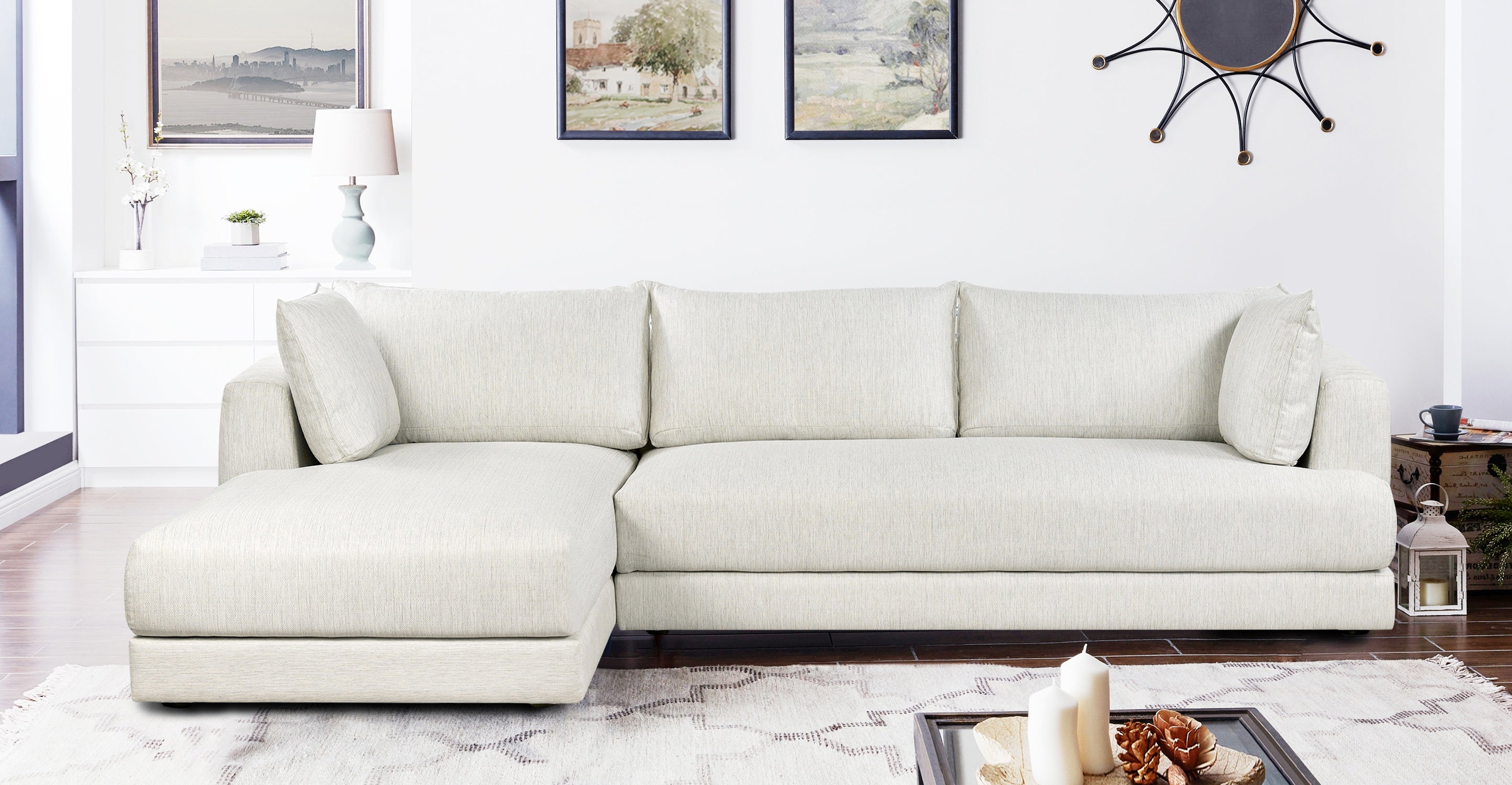 Modern Marcel Left Facing Sectional Sofa - L-Shaped Corner Couch for Living Room, Family Room & Home Theater | Comfortable Upholstered Fabric Sectional with Reversible Chaise