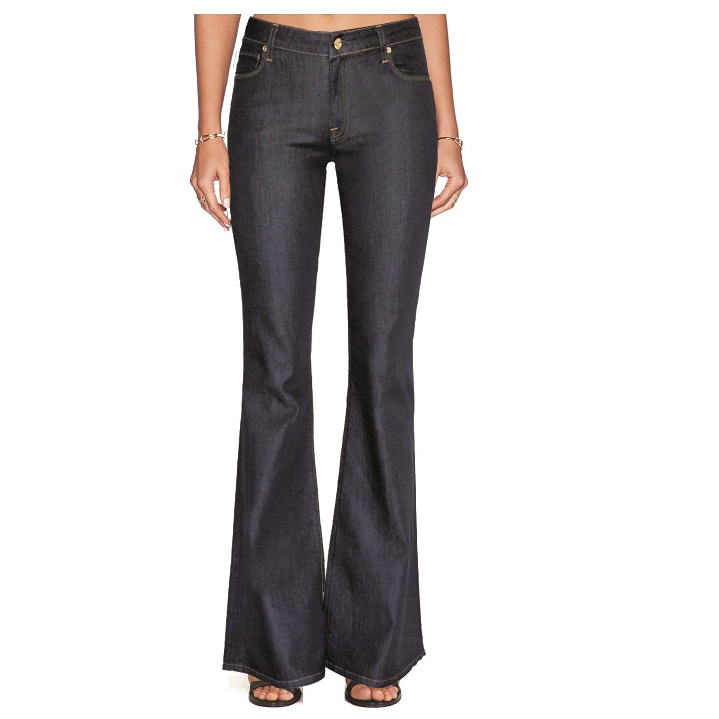SCHOEN by YU Women's Bombshell High-Rise Flare Jeans in Pure Indigo Denim - Perfect for Casual Outfits, Date Nights & Vintage Style Looks