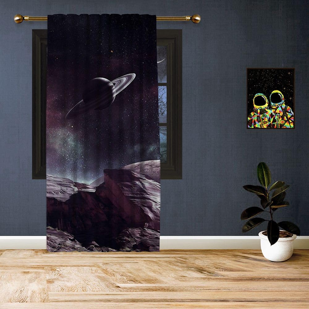 Saturn Galaxy Blackout Curtains Space-Themed Universe Stars Print Window Drapes for Kids Room & Playroom - Single Panel 52x108 Inches - Made in Turkey | Perfect for Nursery, Bedroom & Home Theater Darkening