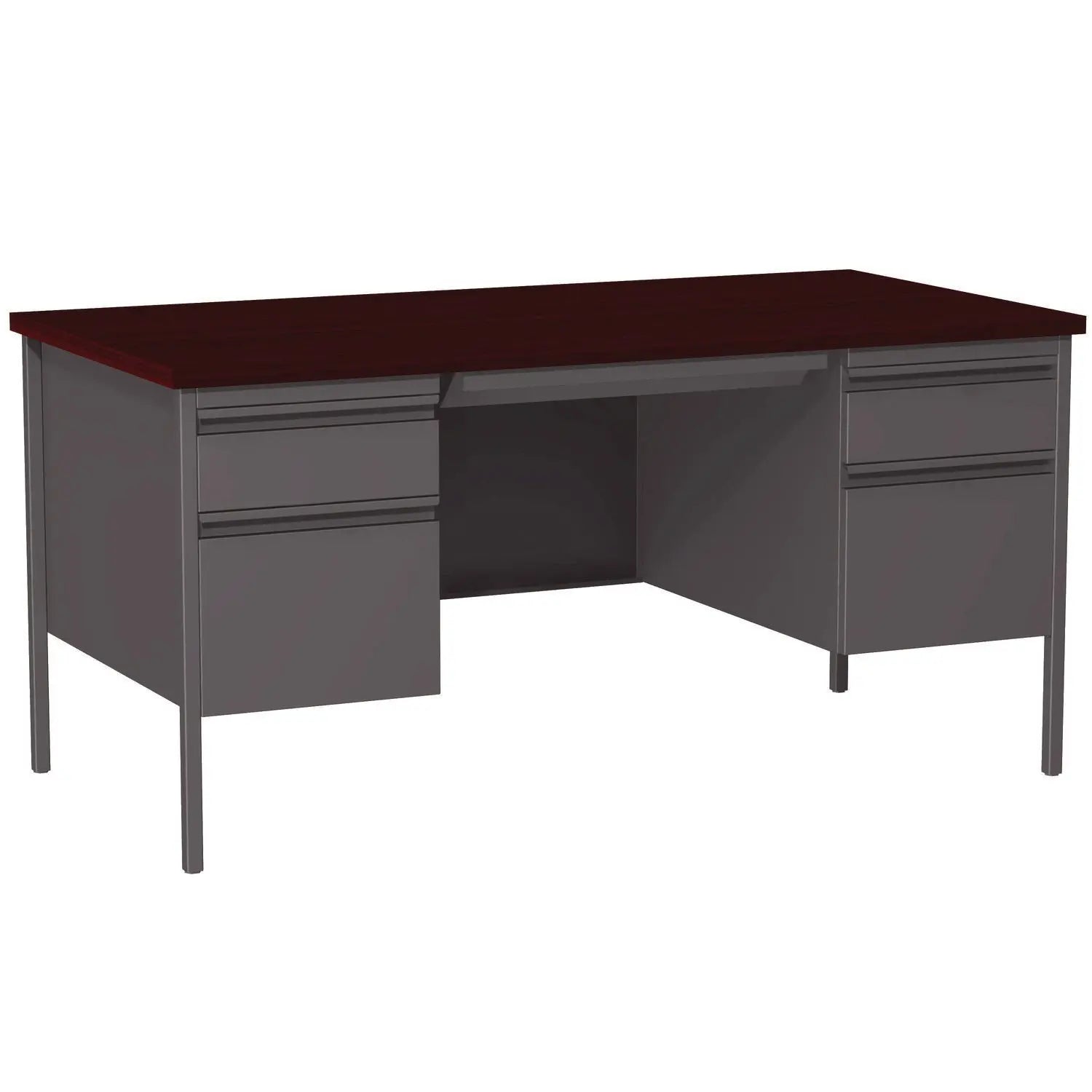 Alera® 60 x 30 x 29.5 Inch Double Pedestal Steel Office Desk - Mahogany/Charcoal Finish with Charcoal Legs - Perfect for Home Office, Study Room & Workspace