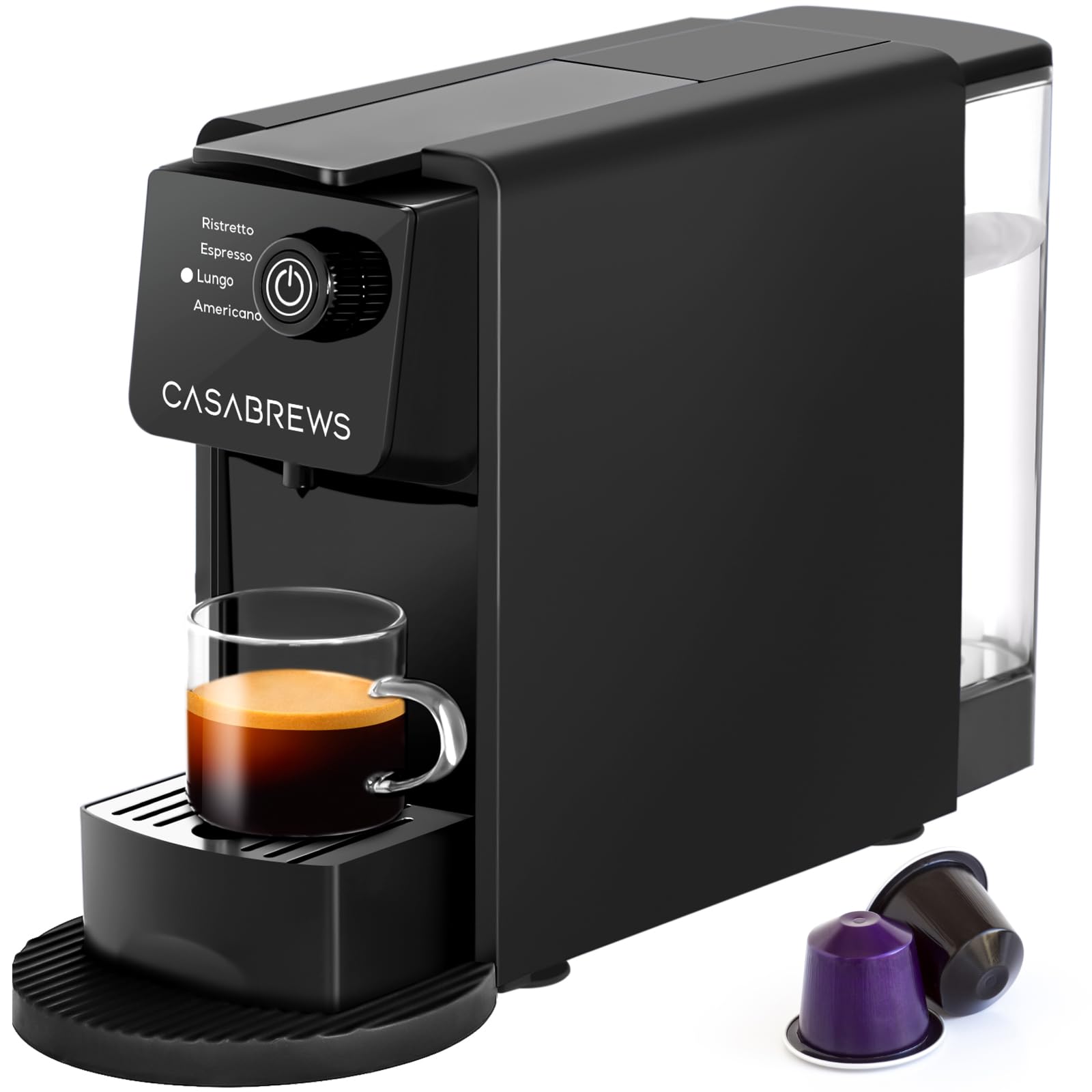 CASABREWS CM7036E Single Serve Espresso Machine for Nespresso Original Pods & K-Cups, 20 Bar Pressure Compact Coffee Maker with 4 Brewing Modes, 21oz Removable Water Tank - Perfect for Home, Office, Dorm or Small Spaces (Black)