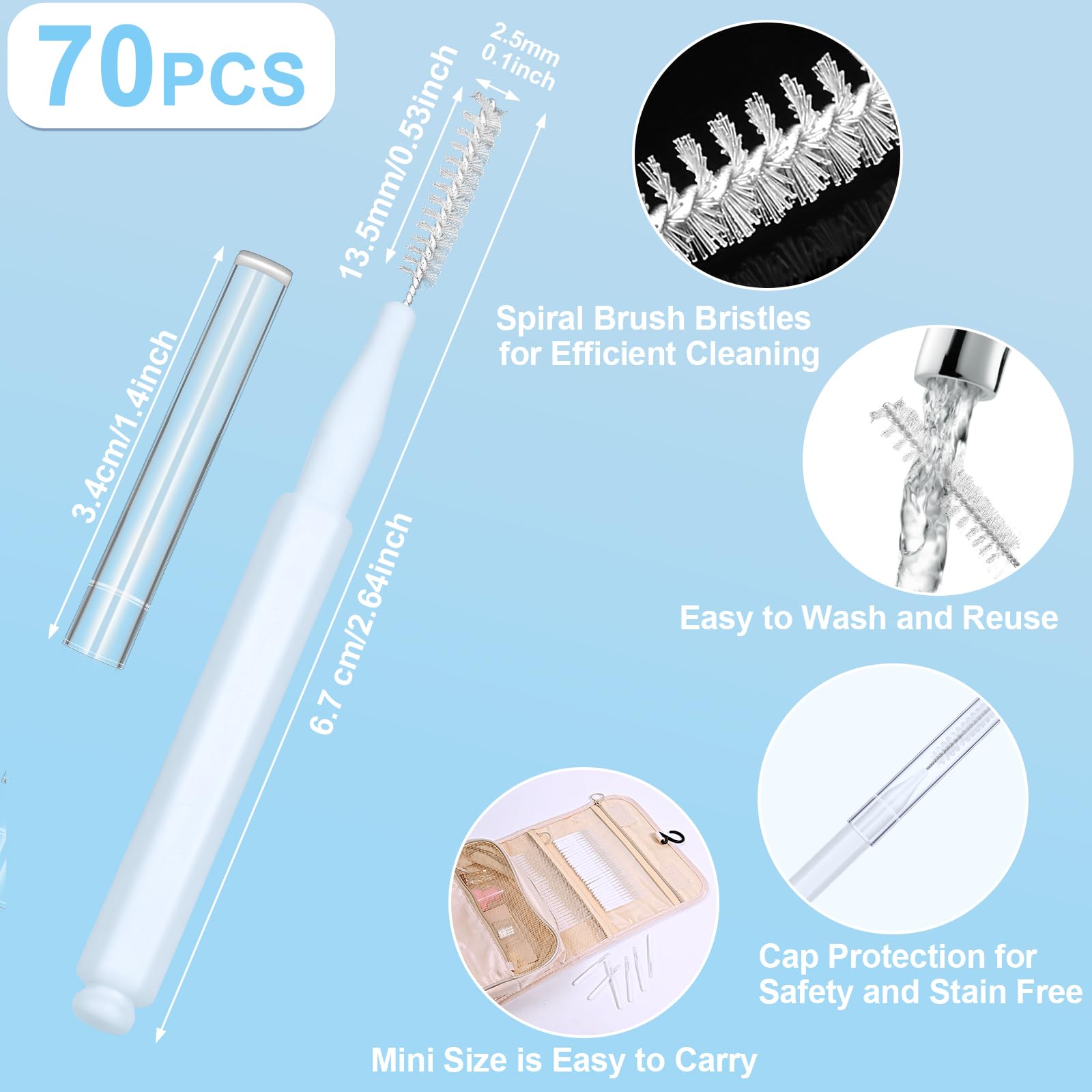 70 PCS Shower Head Cleaning Brush Kit - Stiff Dense Bristles for Small Holes & Gaps - Anti-Clog Showerhead Cleaner Tool - Perfect for Bathroom, Kitchen Faucet & Hard Water Stain Removal