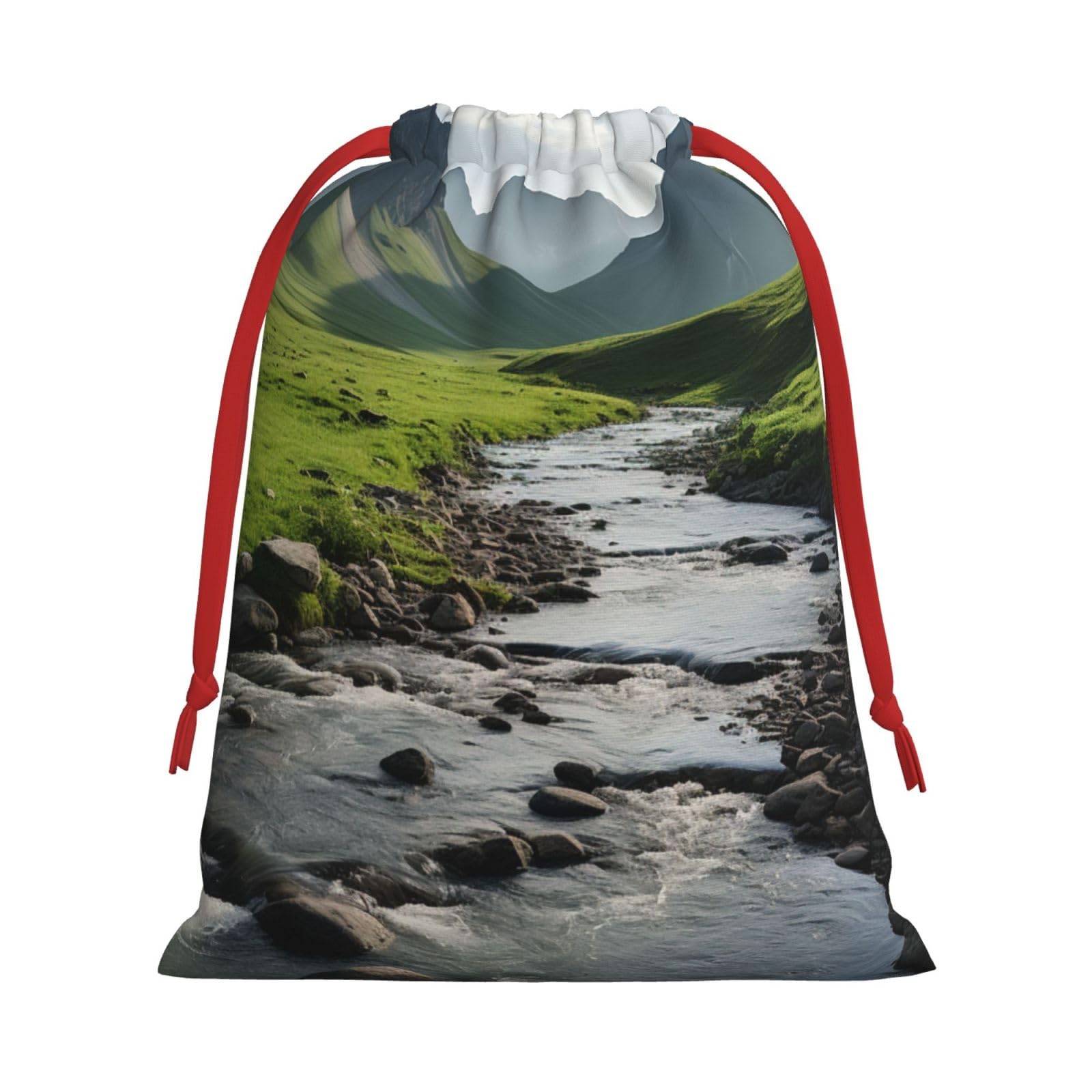 Eco-Friendly Reusable Drawstring Gift Bags with Mountain Valley Rainbow Print - Perfect for Christmas, Birthday, Holidays & Special Occasions - Great for Party Favors, Wedding Gifts & Corporate Events