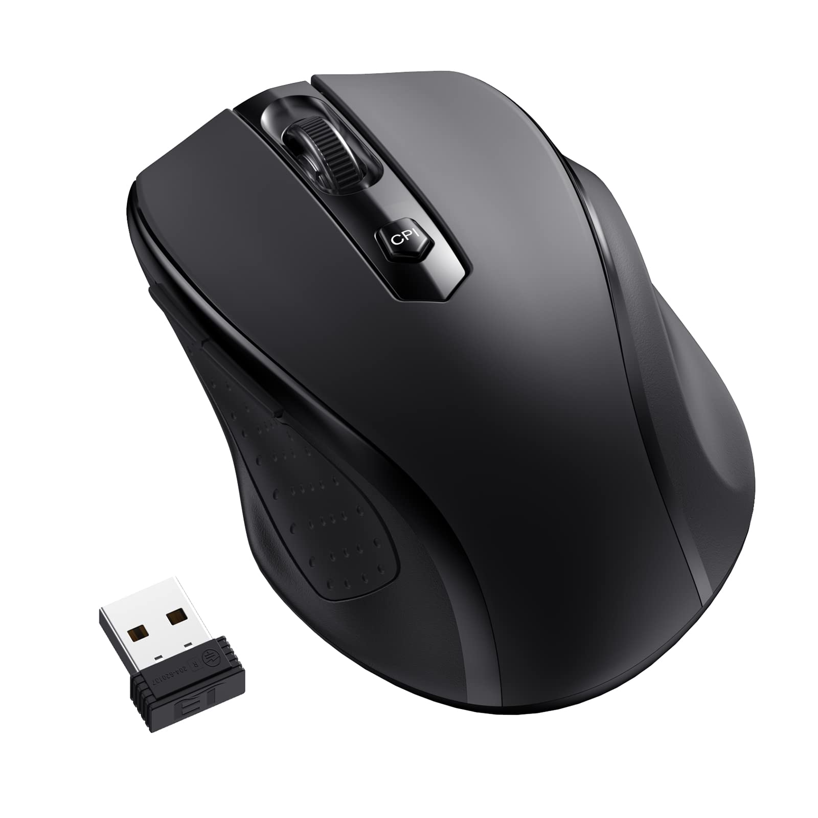 LODVIE Wireless Mouse for Laptop & PC - 2.4G Ergonomic Computer Mouse with 2400 DPI, 6 Buttons & 15-Month Battery Life - Compatible with MacBook, Chromebook, Windows (Black) - Perfect for Office Work, Gaming & Home Use