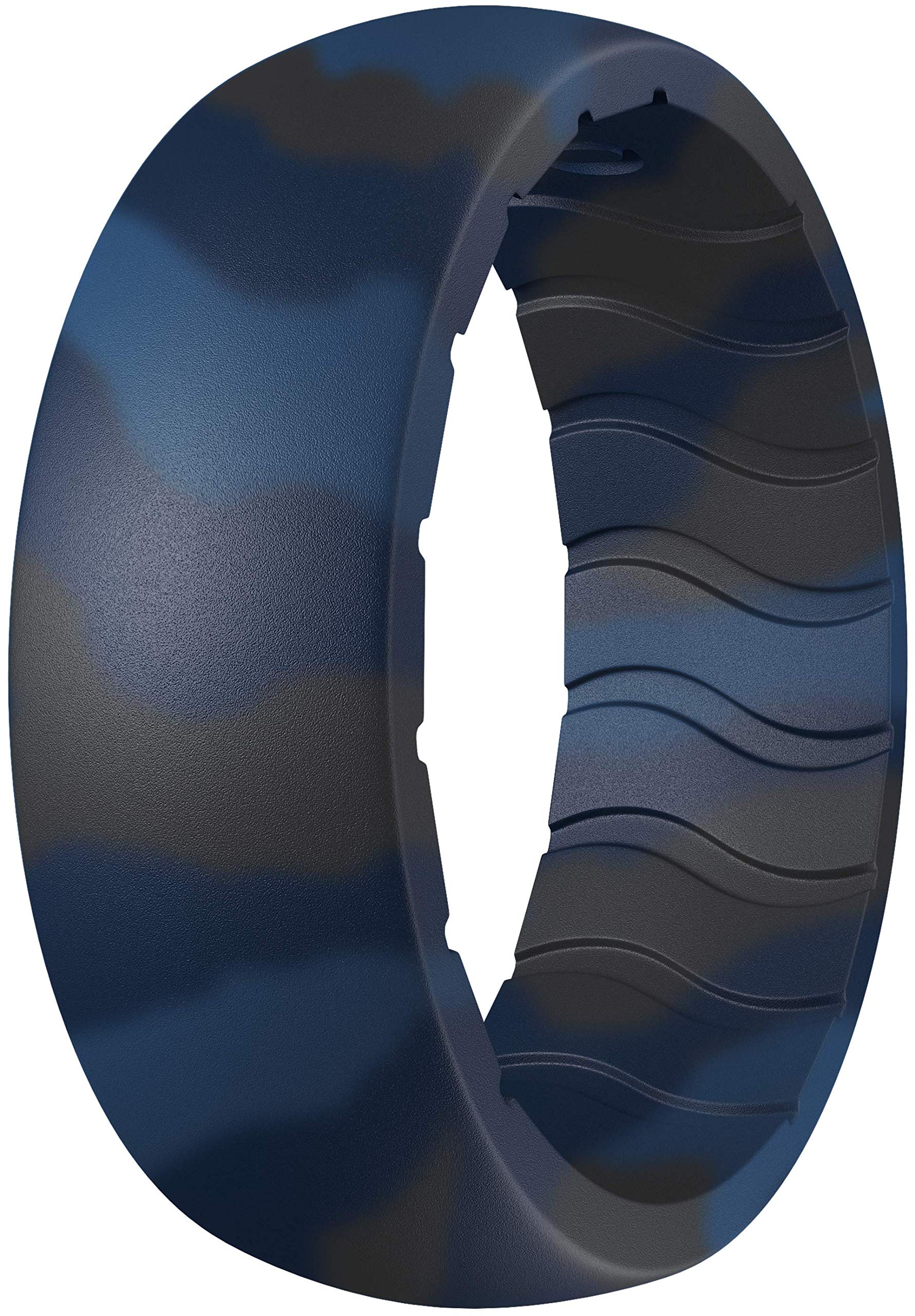 Dooke Breathable Men's Silicone Wedding Ring - Comfortable Rubber Band for Active Lifestyles - Black Blue Camo Design - Perfect for Gym, Workout, Swimming & Outdoor Activities