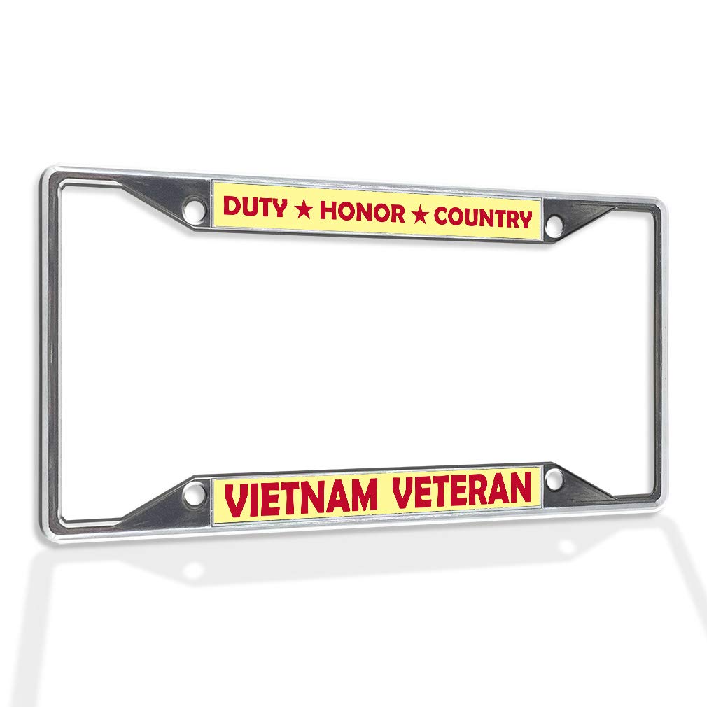Vietnam Veteran Metal License Plate Frame - Chrome 4 Hole Solid Insert | Weatherproof Car Accessory for Duty & Honor | Perfect for Military Supporters & Patriotic Vehicle Decoration
