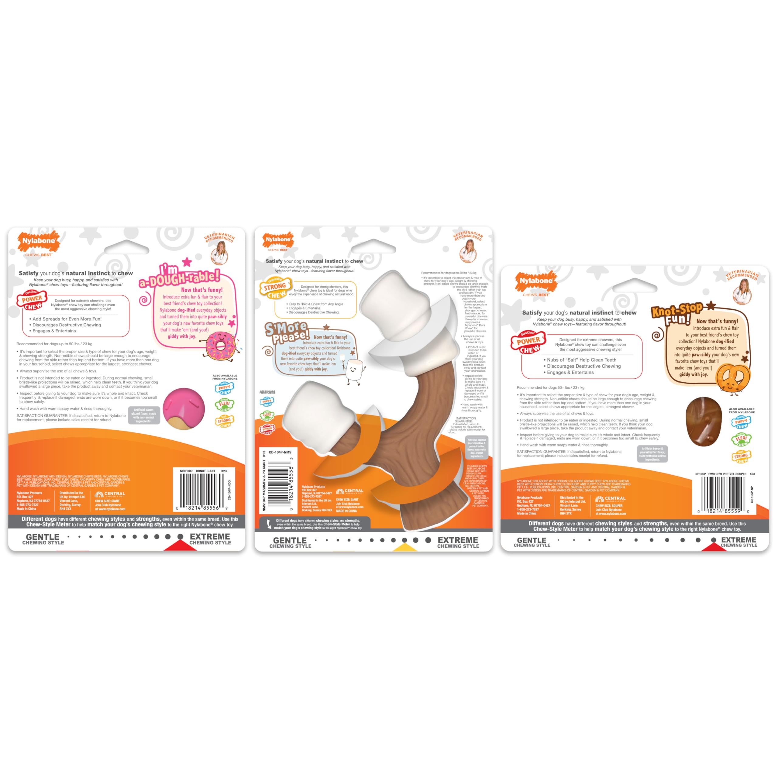 **Nylabone Power Chew Toy Bundle for Aggressive Chewers - Bacon, Marshmallow & Peanut Butter Flavored Dog Chew Toys for Large Dogs Up to 50 lbs (3-Pack) - Durable Chew Toys for Playtime, Training & Dental Health**
