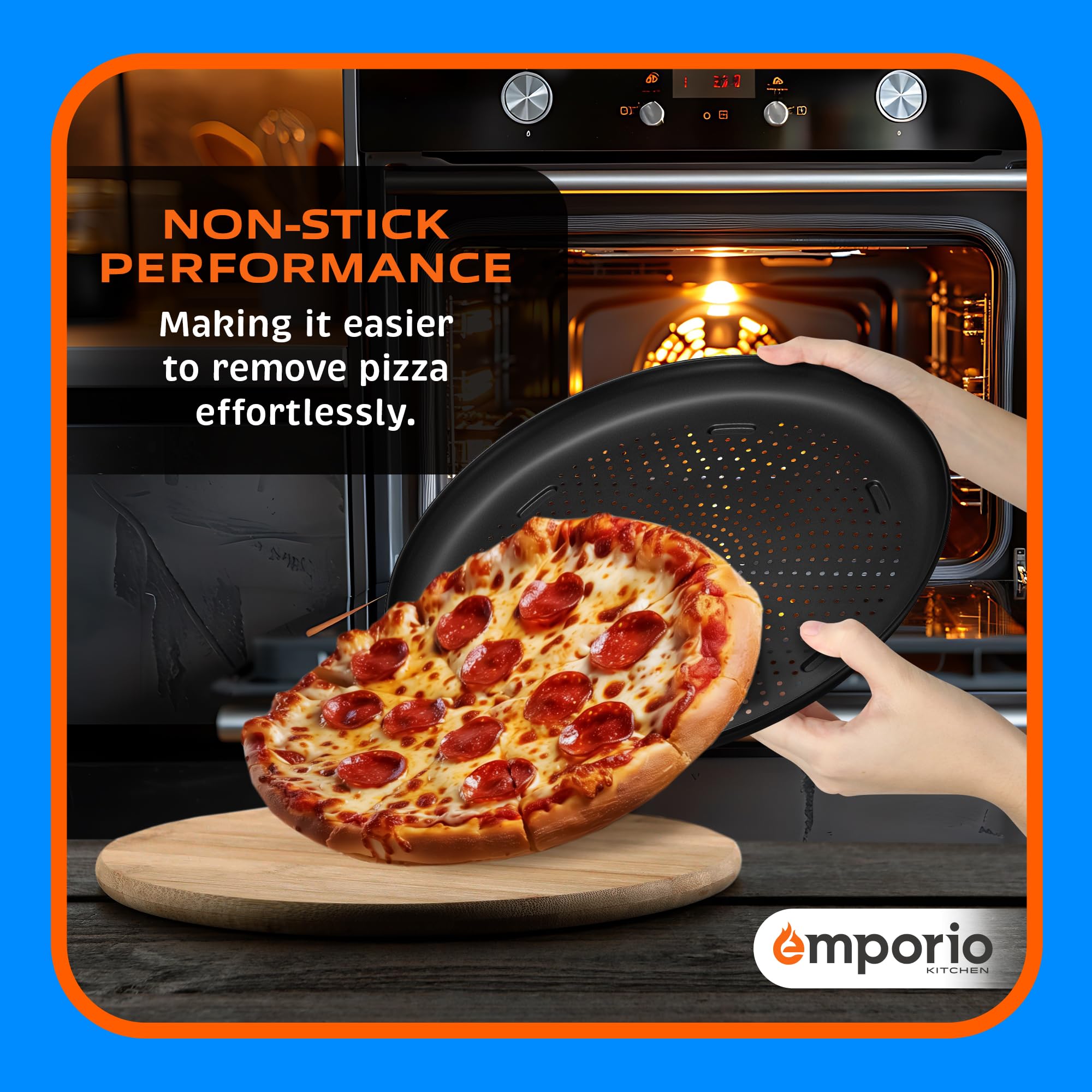 15.75-Inch Round Perforated Carbon Steel Pizza Baking Pan - Non-Stick Coating, Oven & Dishwasher Safe (450°F), PFOA/PFOS/PTFE Free, Airflow Design - Perfect for Homemade Pizza, Bread, Cookies & Baking in Oven or Grill