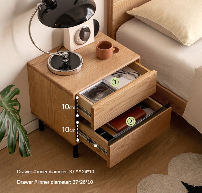 Solid Oak Wood Nightstand - Sturdy Bedside Table with Drawer for Bedroom, Living Room & Office - Perfect for Storage & Decor
