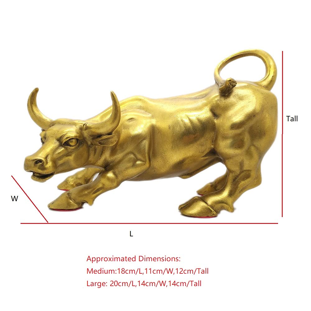 Premium Brass Bull Figurine - Wall Street Bull Statue for Home & Office Decor - Handcrafted Ox Sculpture for Wealth & Success - Perfect for Feng Shui, Gift Giving & Financial Motivation (Large Size)