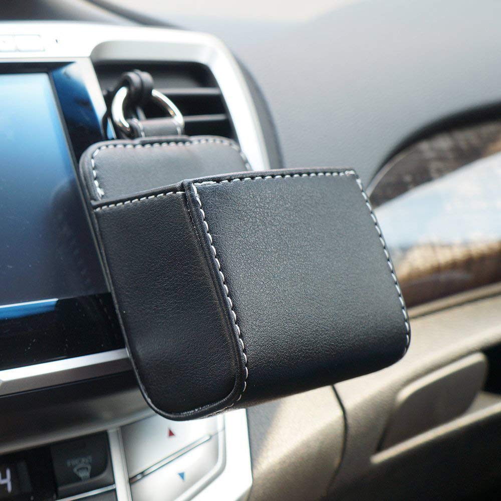 LOCEN Car Air Vent Phone Holder - Universal Storage Pouch for Keys, Sunglasses, Pens & Small Accessories - Black - Perfect for Road Trips & Daily Commute