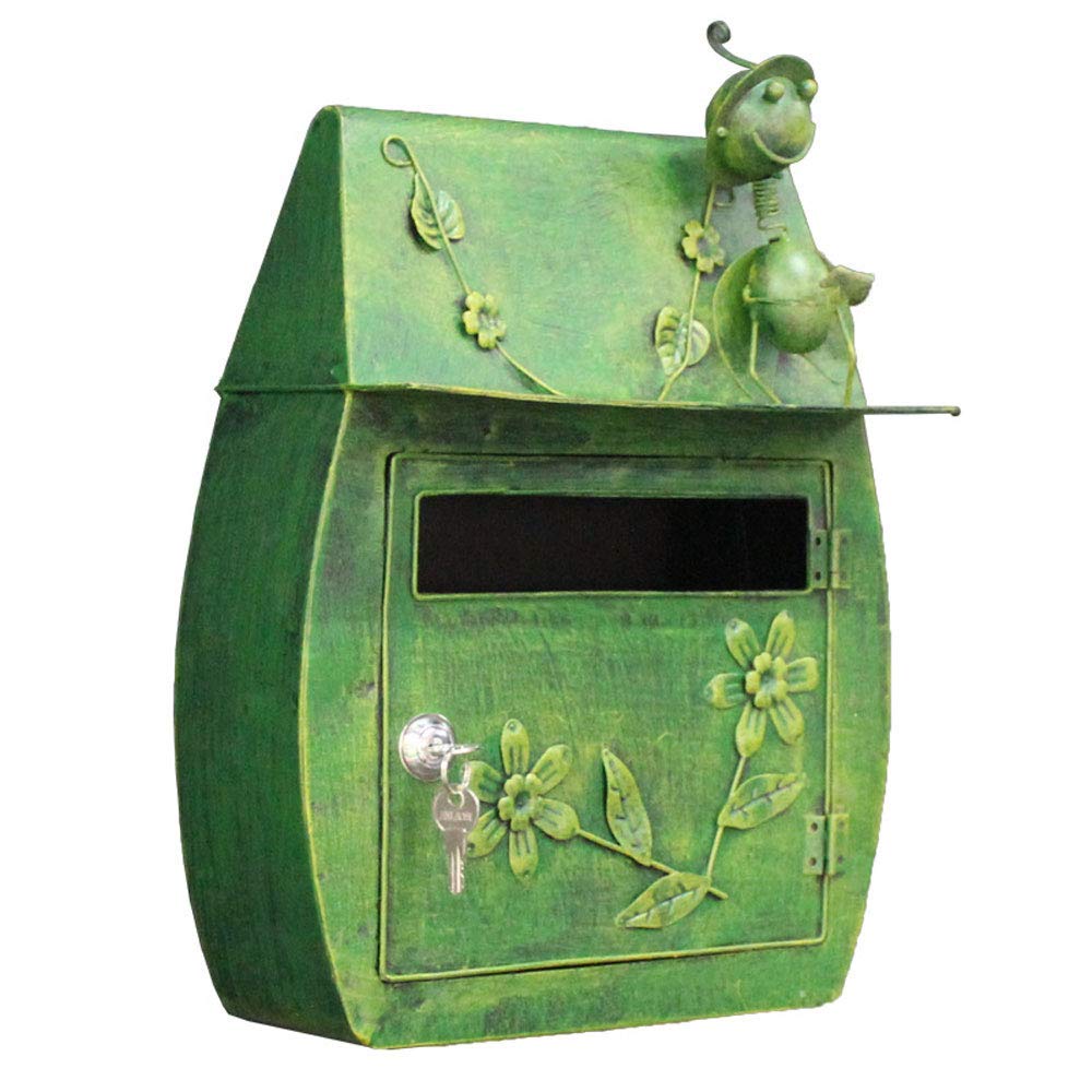 Antique English Style Lockable Wall Mount Mailbox - Cast Aluminum & Galvanized Steel Weatherproof Letter Box with Roof | Elegant Home & Garden Decoration for Porch, Yard & Outdoor Use