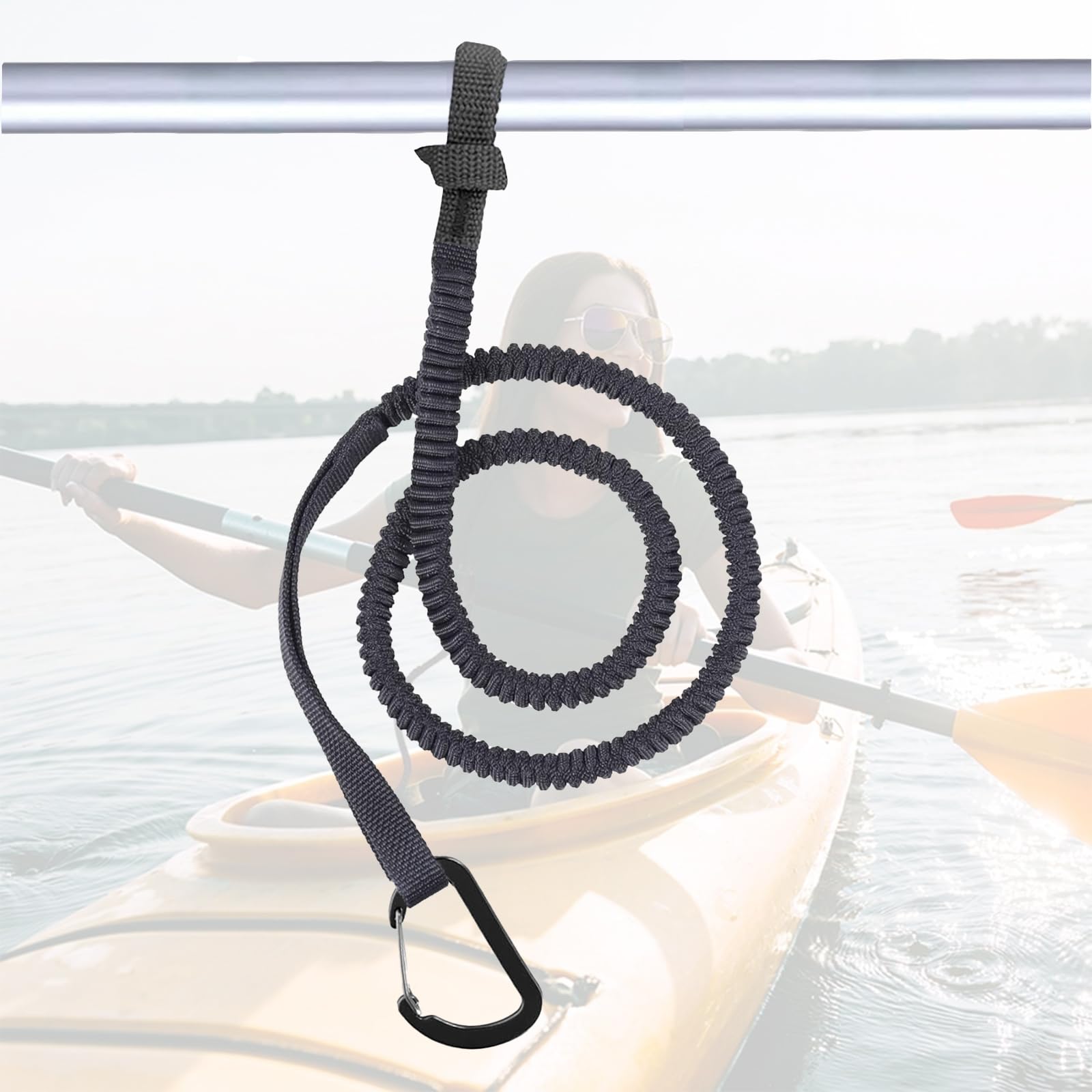 MOOCY 3-7ft Stretchable Kayak Paddle Leash & Fishing Rod Tether - Adjustable SUP Lanyard Rope for Kayaking, Canoeing and Water Sports Accessories | Secure Your Gear While Paddling, Fishing or Boating
