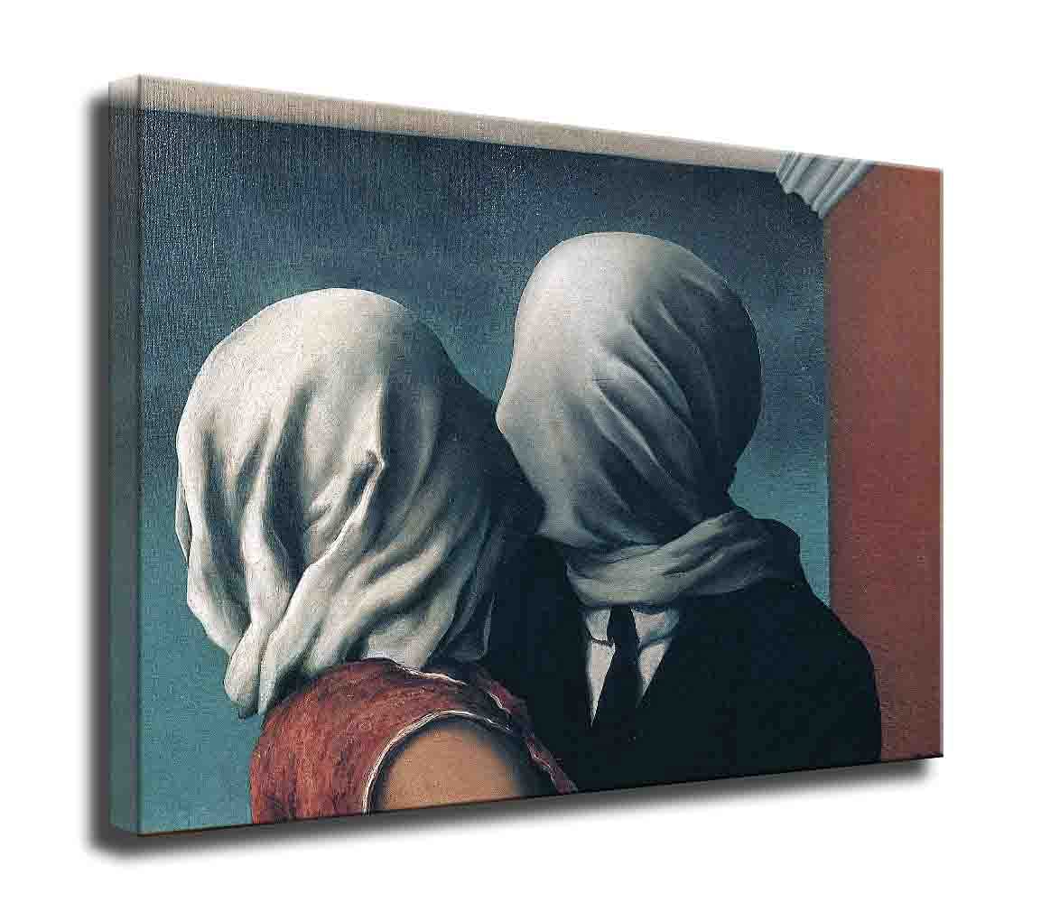 Rene Magritte The Lovers Framed Canvas Wall Art Print - 31x42 Inch Ready to Hang Painting for Living Room, Bedroom, Office & Bathroom Decor - Modern Home Wall Decor Perfect for Gifts & Art Lovers