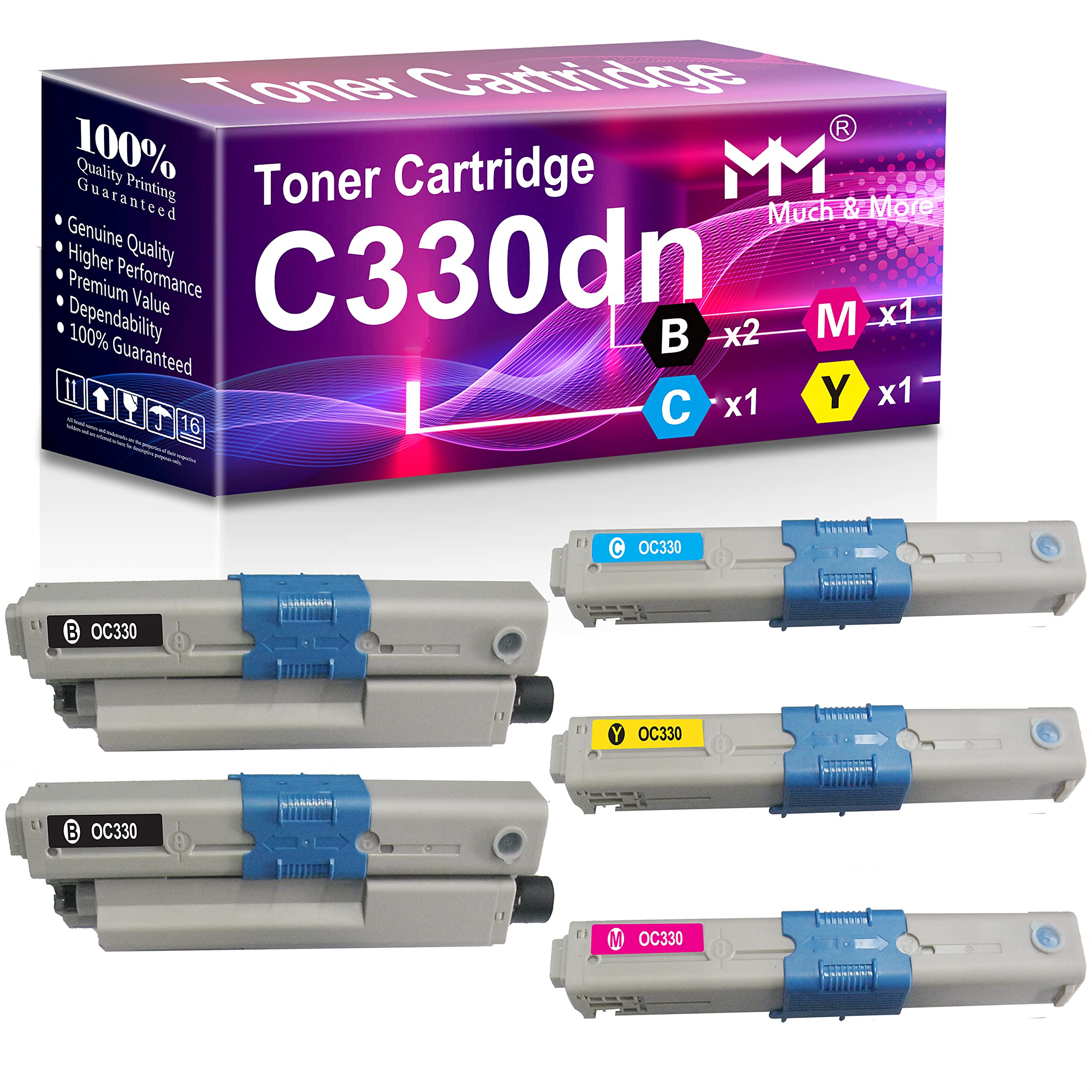 MM MUCH & MORE 5-Pack Toner Cartridge for OKI C330DN/C530DN Printers - Home & Office Use
