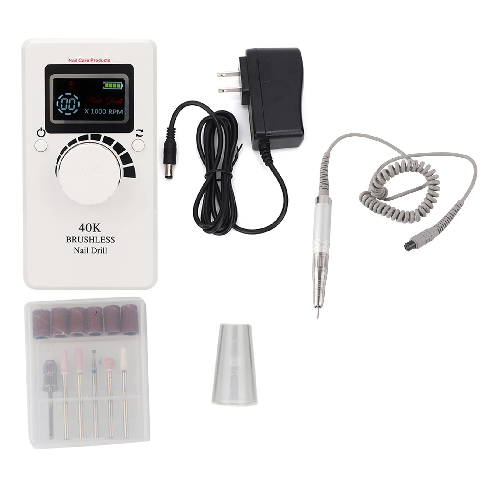 Professional Electric Nail Drill Kit - 40000 RPM Portable Nail Grinding Machine for Acrylic Nails, Manicure & Pedicure | Perfect for Nail Salon, Home DIY & Professional Use | Rechargeable Nail File with Multiple Attachments (US Plug)