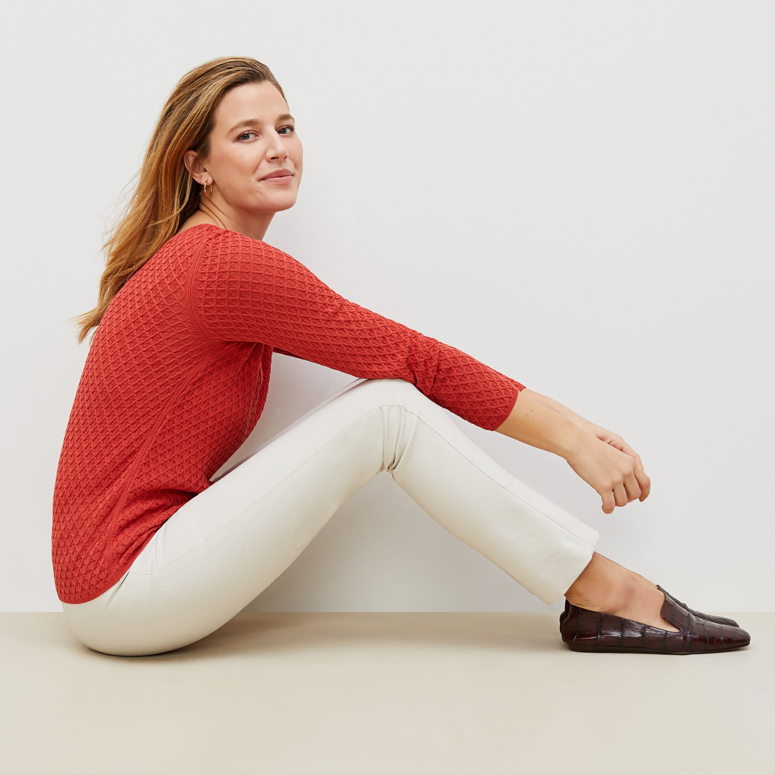 Foster Cigarette Pants for Women - High Waisted Stretch Work Pants in Bone Color - Perfect for Office, Business Casual & Travel