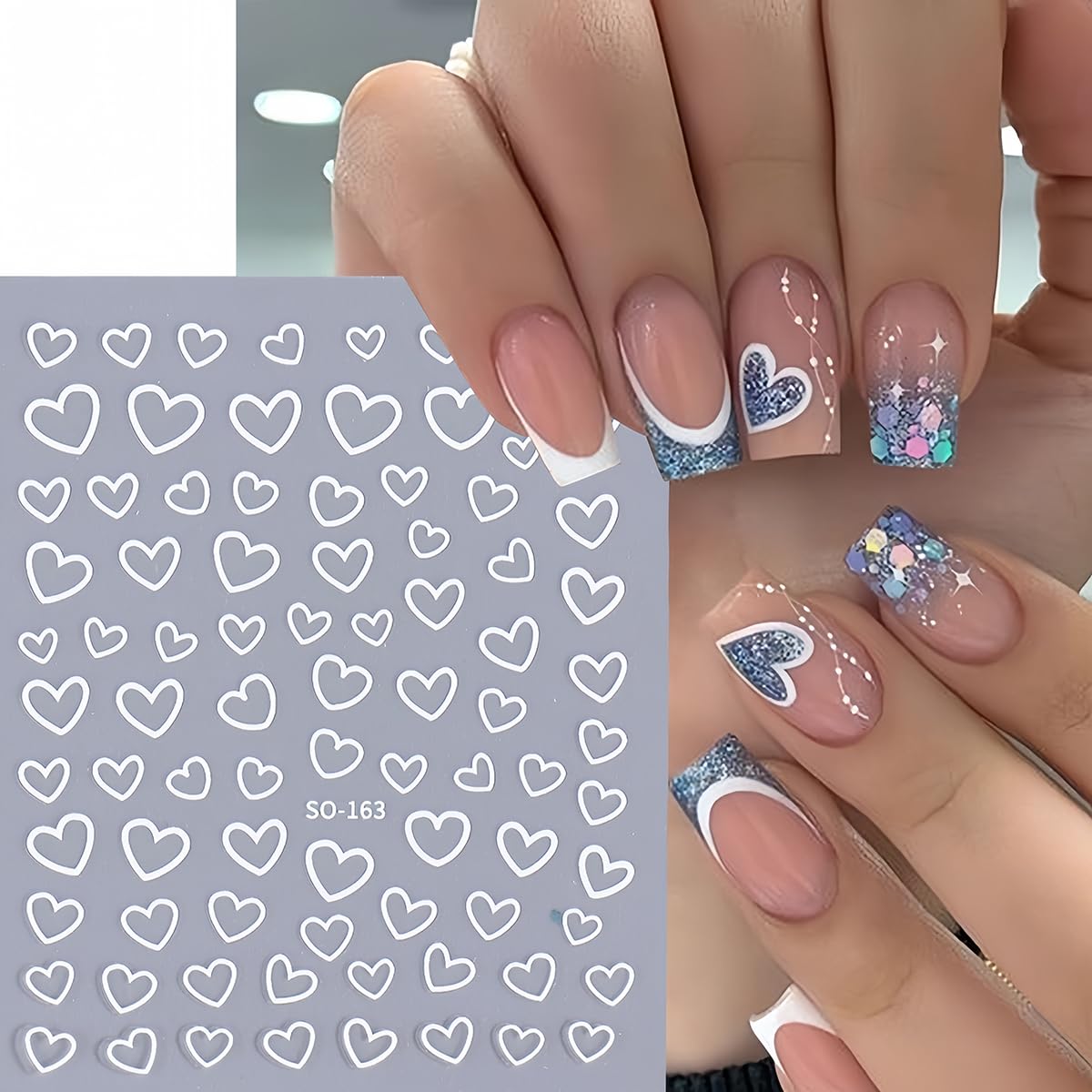 3D Heart Nail Stickers - 6 Sheets Self-Adhesive Nail Art Decals for Valentine's Day, DIY Manicure & Nail Design | Perfect for Romantic Dates, Bridal Showers, Anniversary Celebrations and Girls' Night Out
