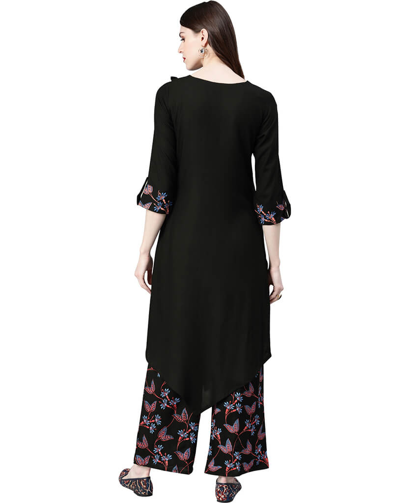 Black Rayon Palazzo Straight Pants for Women - Comfortable Wide Leg Trousers for Office, Travel & Casual Wear