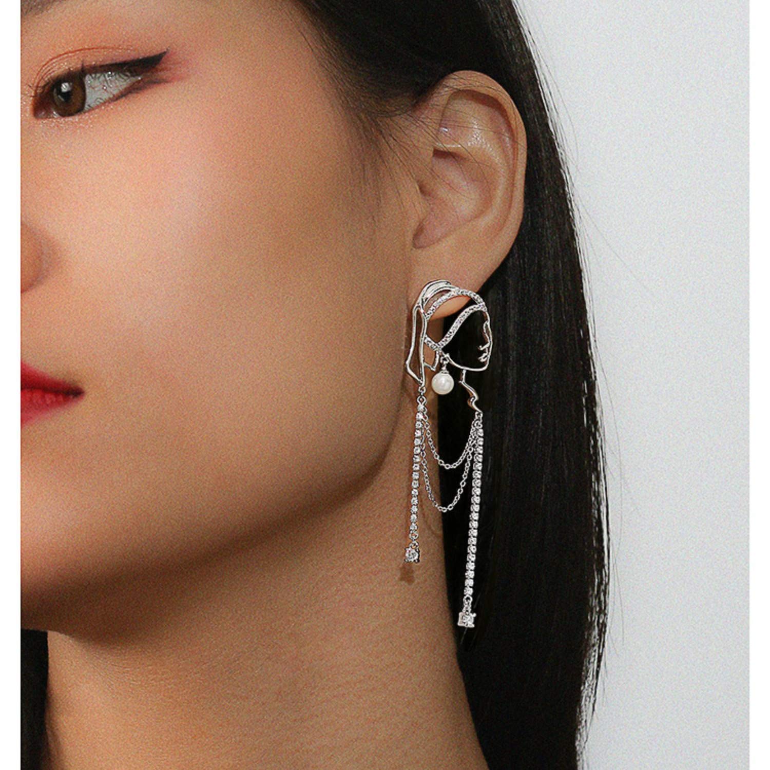 Unique Abstract Face Art Dangle Earrings for Women - Long Tassel Chandelier Handmade Statement Jewelry | Perfect for Parties, Weddings & Fashion Accessories