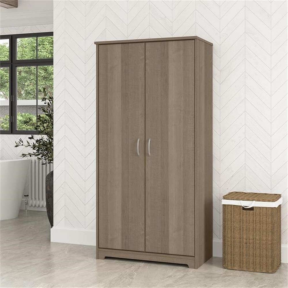 Bush Furniture Cabot Tall Bathroom Storage Cabinet with Doors - Ash Gray | Bathroom Organizer for Towels, Toiletries & Cleaning Supplies | Space-Saving Bathroom Furniture for Small Spaces