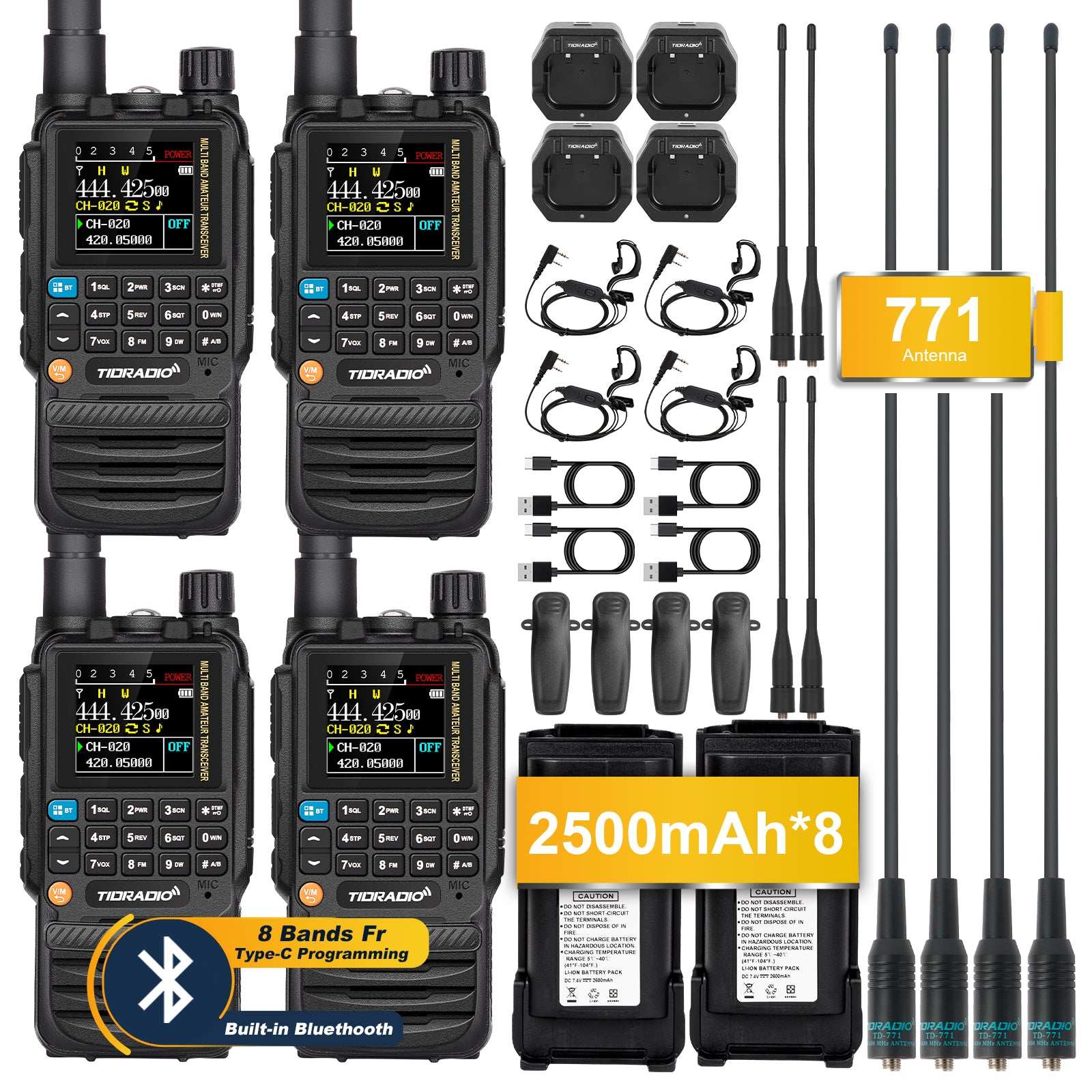 TD H3 Ham GMRS Radio 4 Pack with Spare Battery - Long Range Two Way Radios for Outdoor Adventures, Hiking, Camping & Emergency Communication