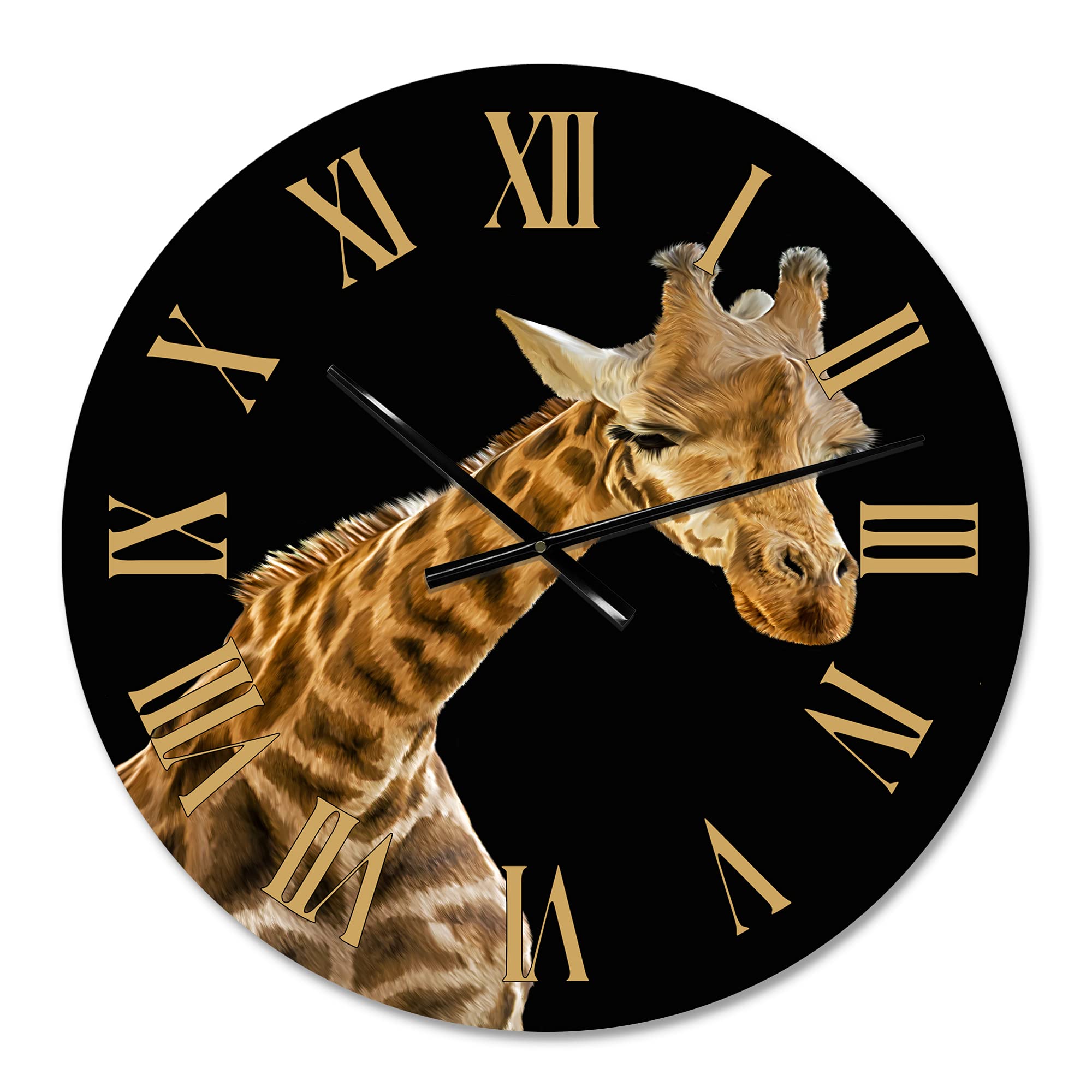 DesignQ Farmhouse Wall Clock 'Portrait of A Giraffe VI' - Large Animal Wall Clock for Home, Office & Living Room Decor - Perfect for Rustic, Modern & Farmhouse Style Interiors
