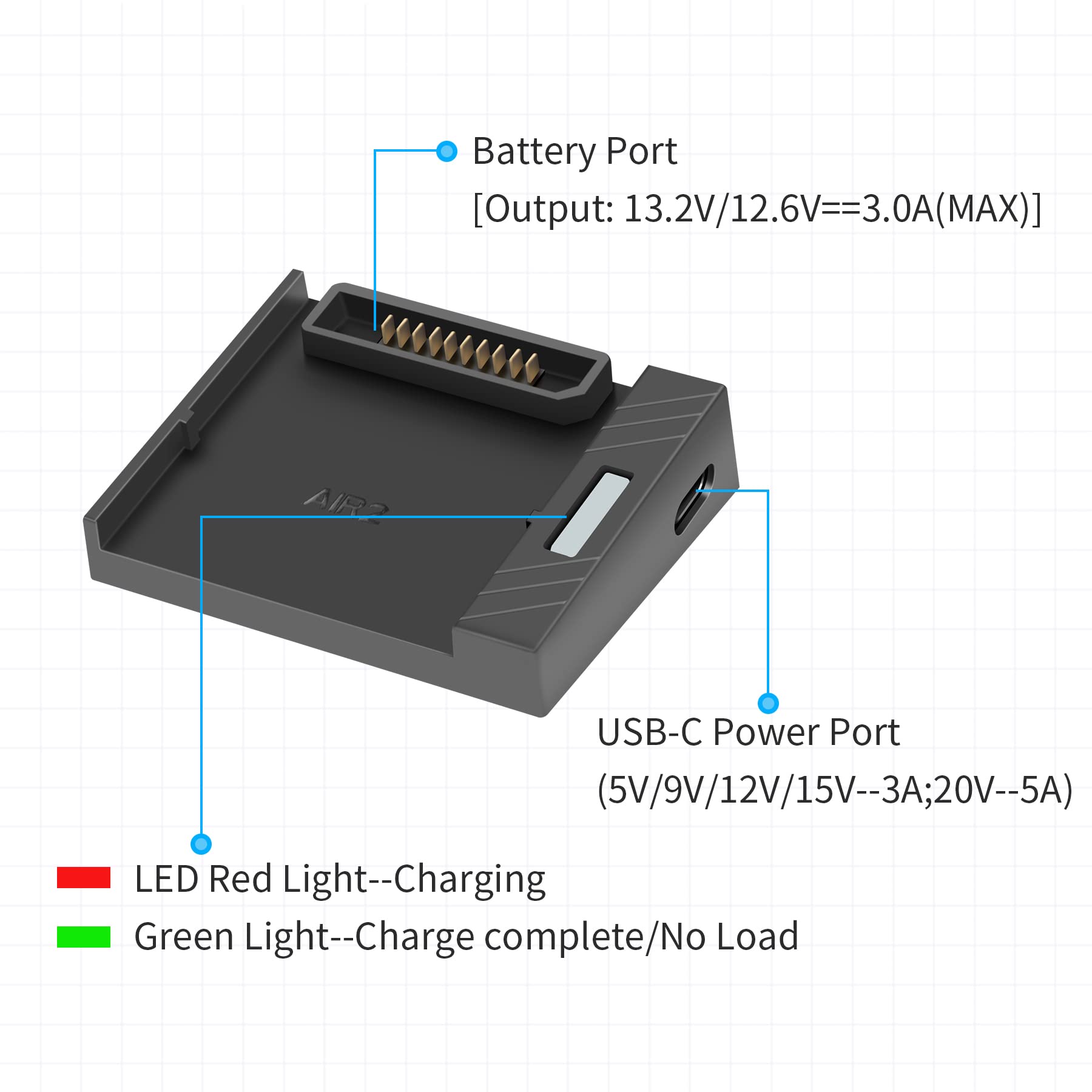 DJI Mavic Air 2 & Air 2S Drone Battery USB Charger - Fast Single Charging Hub for Travel & Outdoor Photography