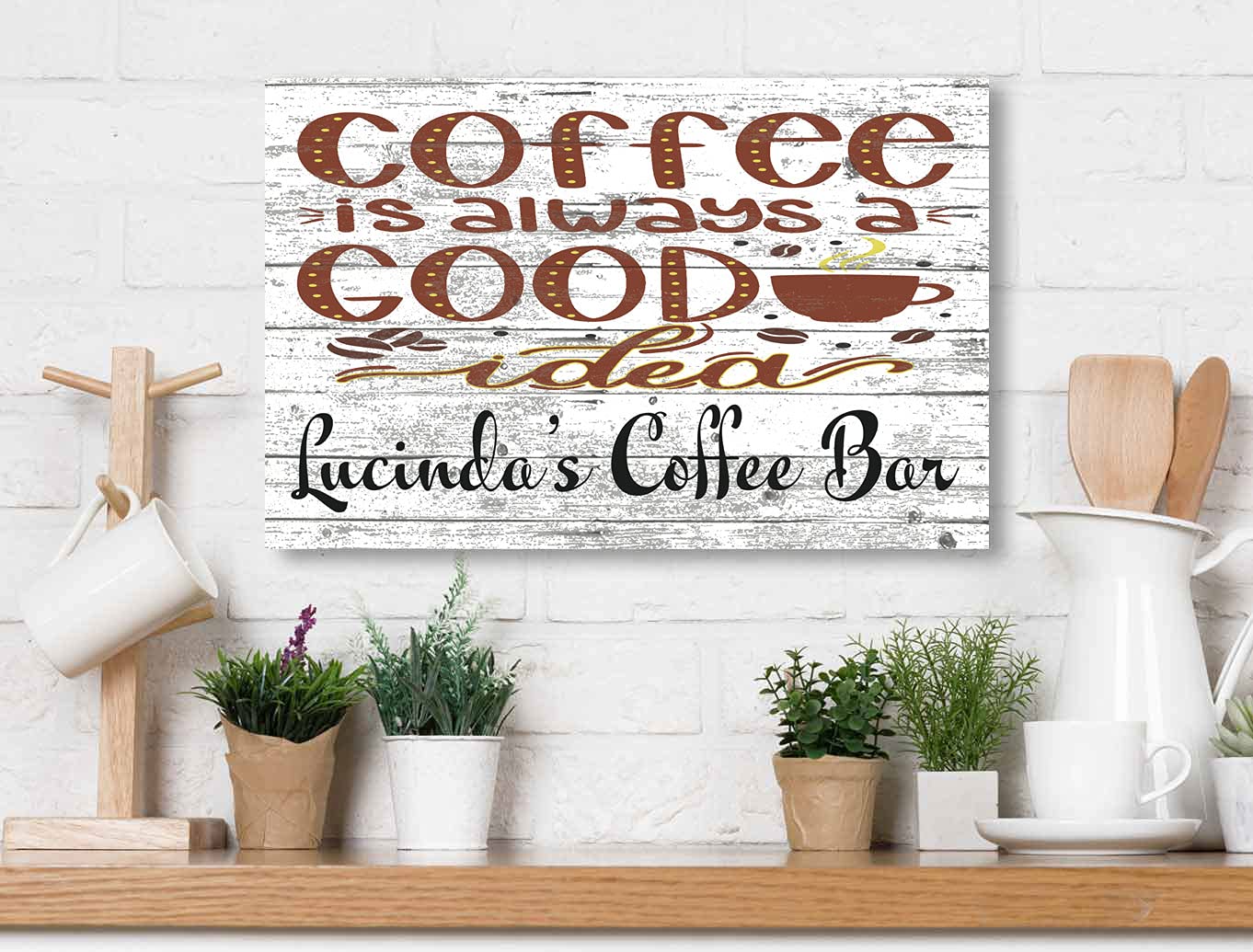 Solid Wood Coffee Sign - 16x10.5in for Kitchen & Coffee Bar Decor - Perfect Housewarming Gift