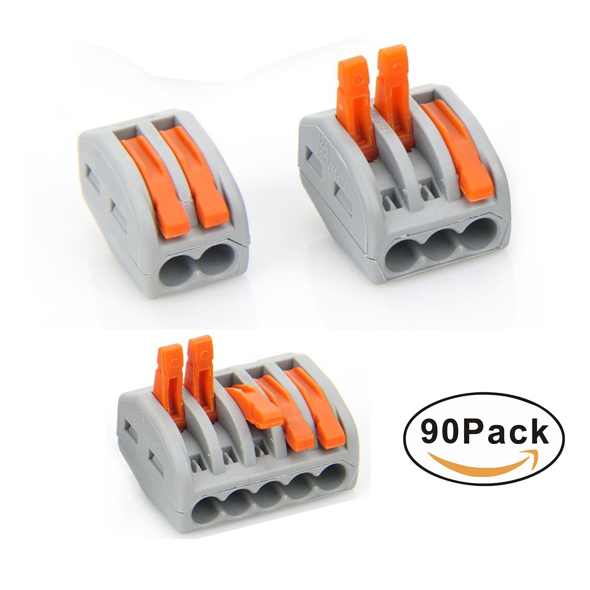 90 PCS Lever Wire Connectors Kit - Compact Splicing Electrical Terminals for Fast Connection (2/3/5 Conductor Assortment, 28-12 AWG) - Ideal for Home Wiring, DIY Electrical Projects & Automotive Repairs